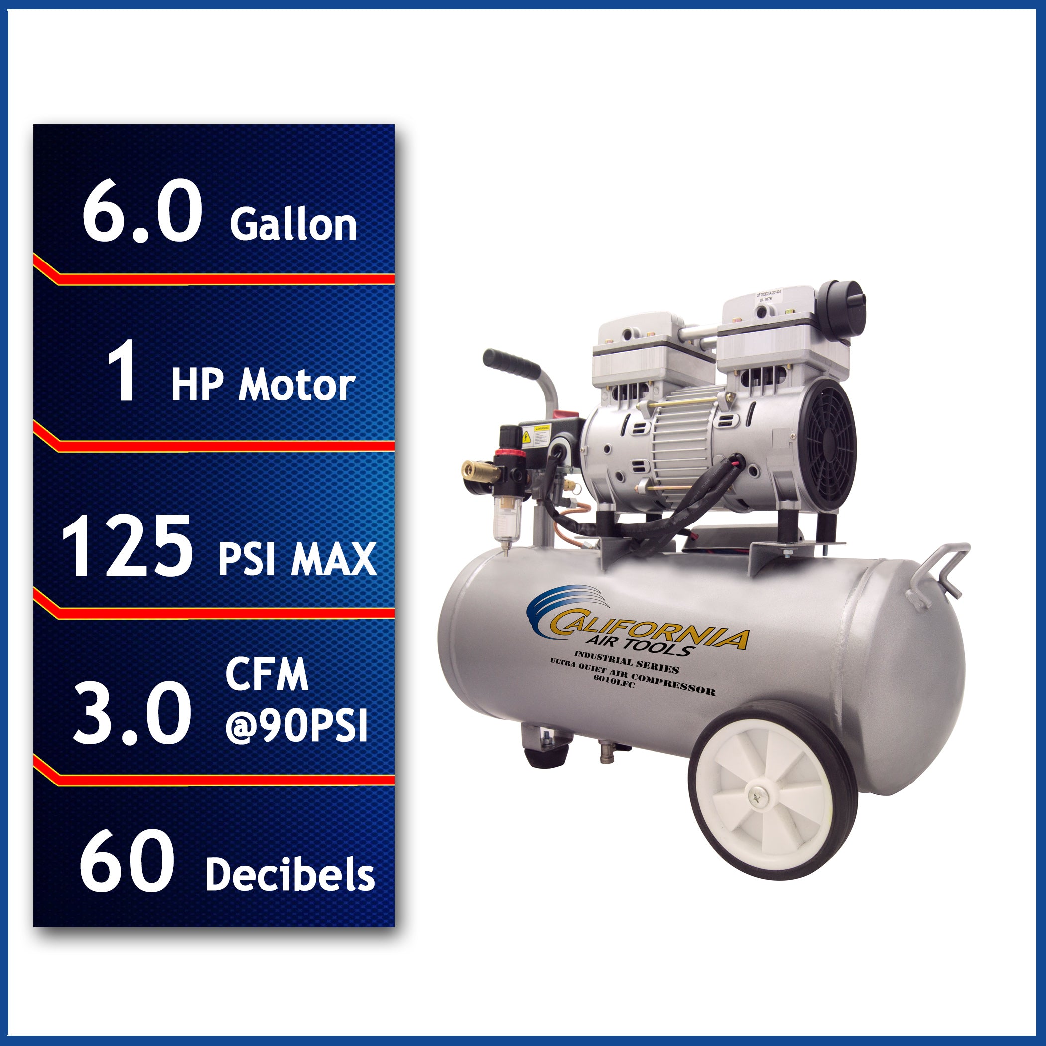 California Air Tools 1.0 Hp, 6.0 Gal. Steel Tank Ultra Quiet & Oil-Free Air Compressor