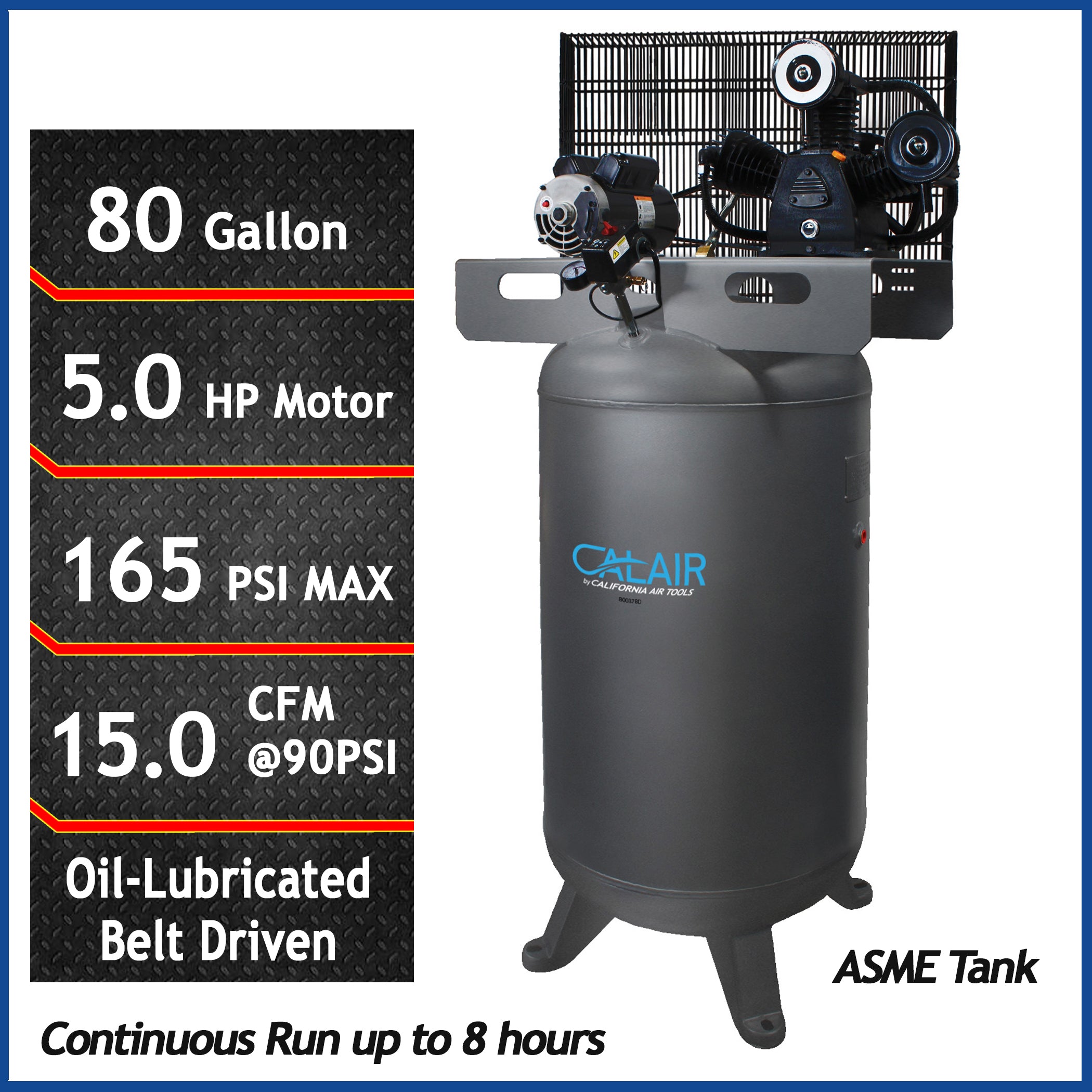 CALAIR 80 Gal 5.0 hp One-Stage Oil-Lubricated Belt Driven Air Compressor by California Air Tools - CALAIR-80050BD