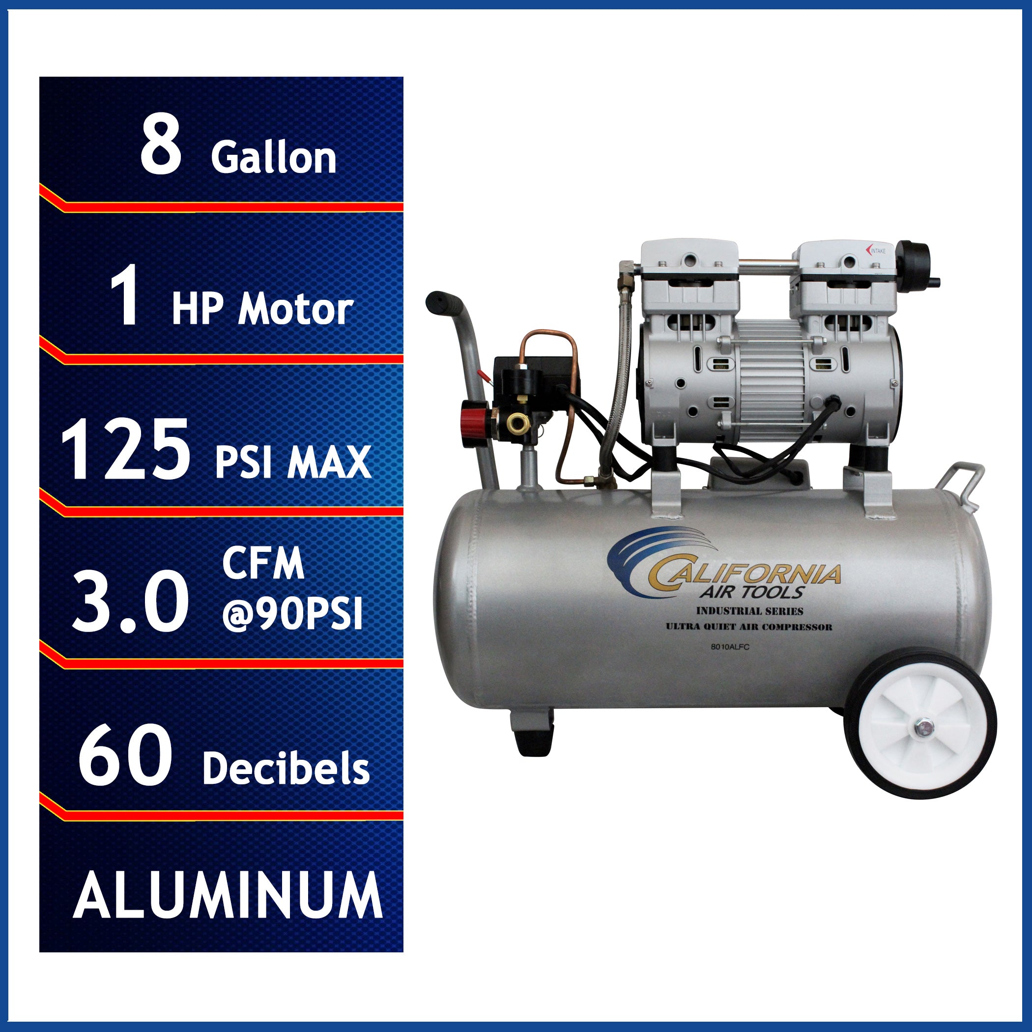 California Air Tools 1.0 Hp 8.0 Gal. Aluminum Tank Ultra Quiet & Oil-Free Air Compressor