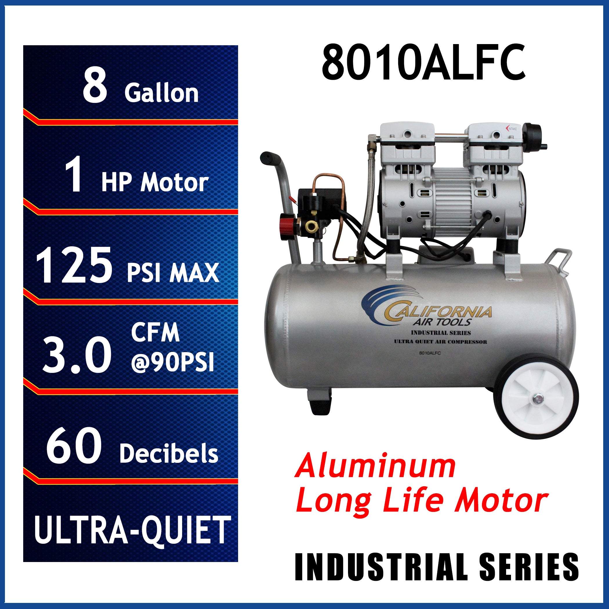 California Air Tools 1.0 Hp 8.0 Gal. Aluminum Tank Ultra Quiet & Oil-Free Air Compressor