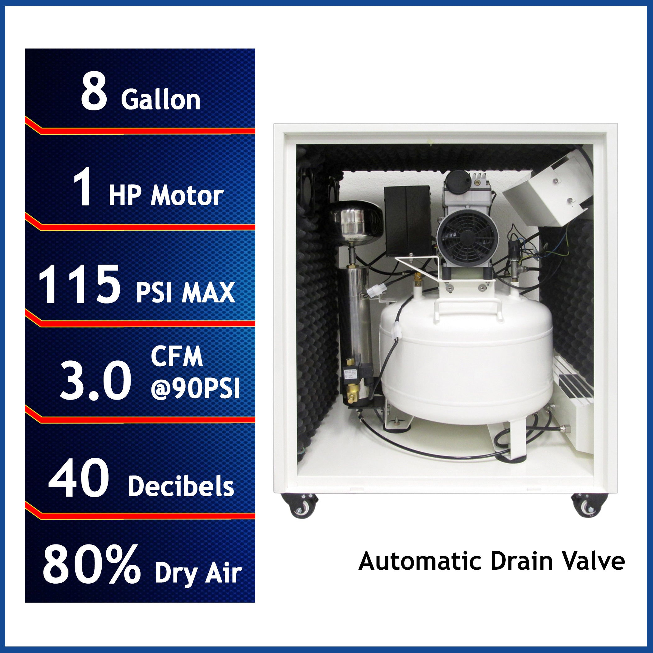 California Air Tools 1.0 Hp 8.0 Gal. Steel Tank Ultra Quiet & Oil-Free Air Compressor with Air Dryer in Sound Proof Cabinet