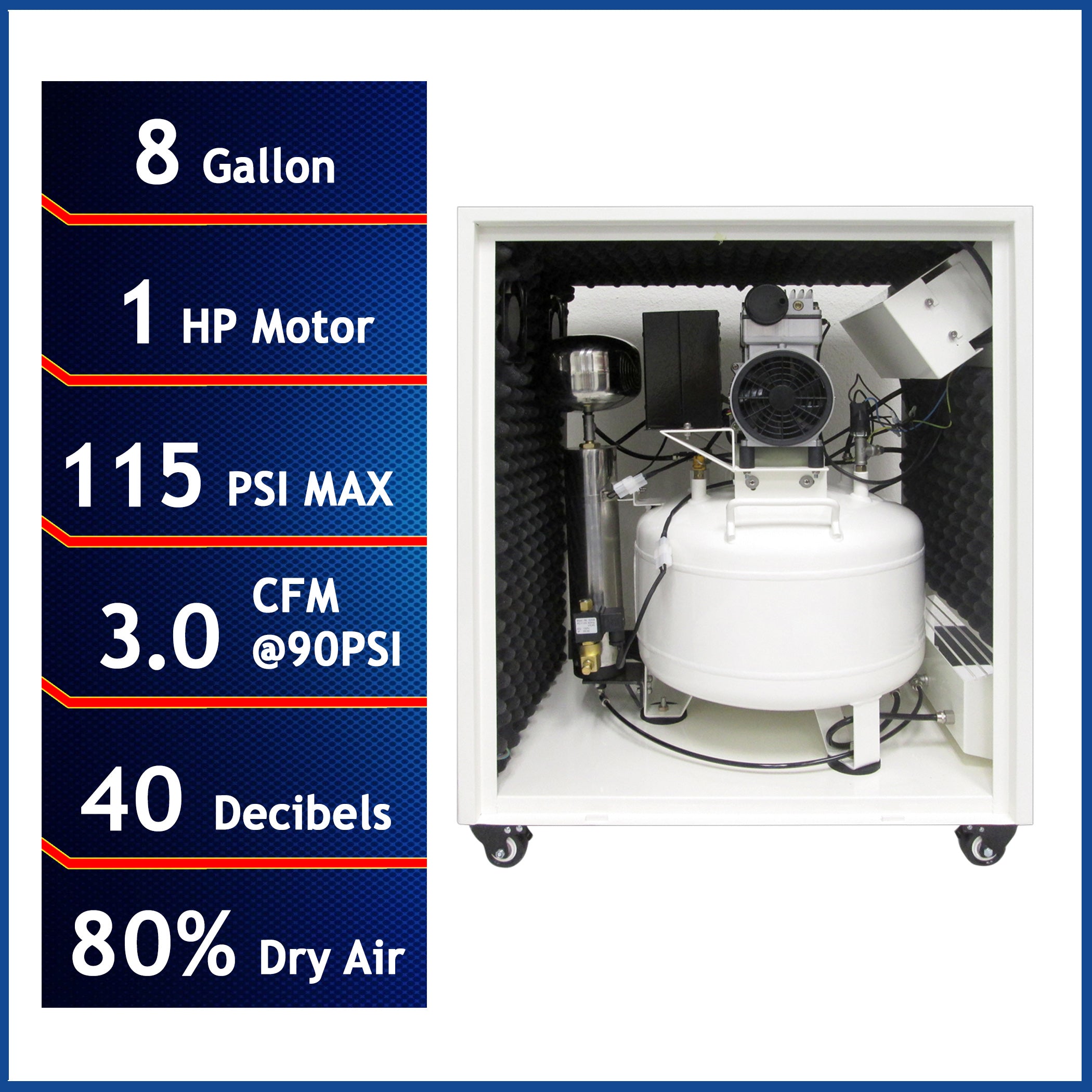 California Air Tools 1.0 Hp 8.0 Gal. Steel Tank Ultra Quiet & Oil-Free Air Compressor with Air Dryer in Sound Proof Cabinet
