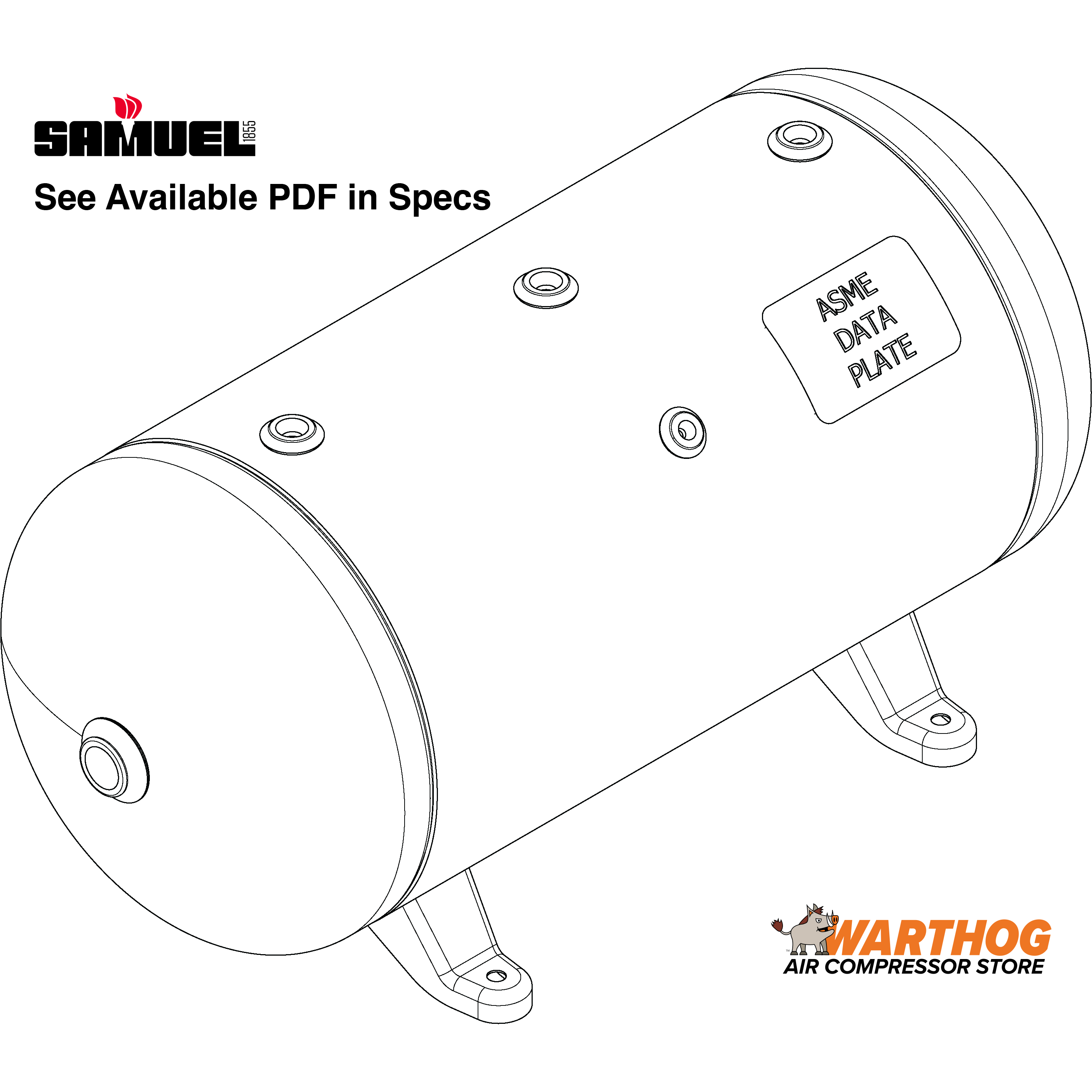 12 Gallon 300PSI Horizontal Air Tank By Samuel with Feet | A10023-300