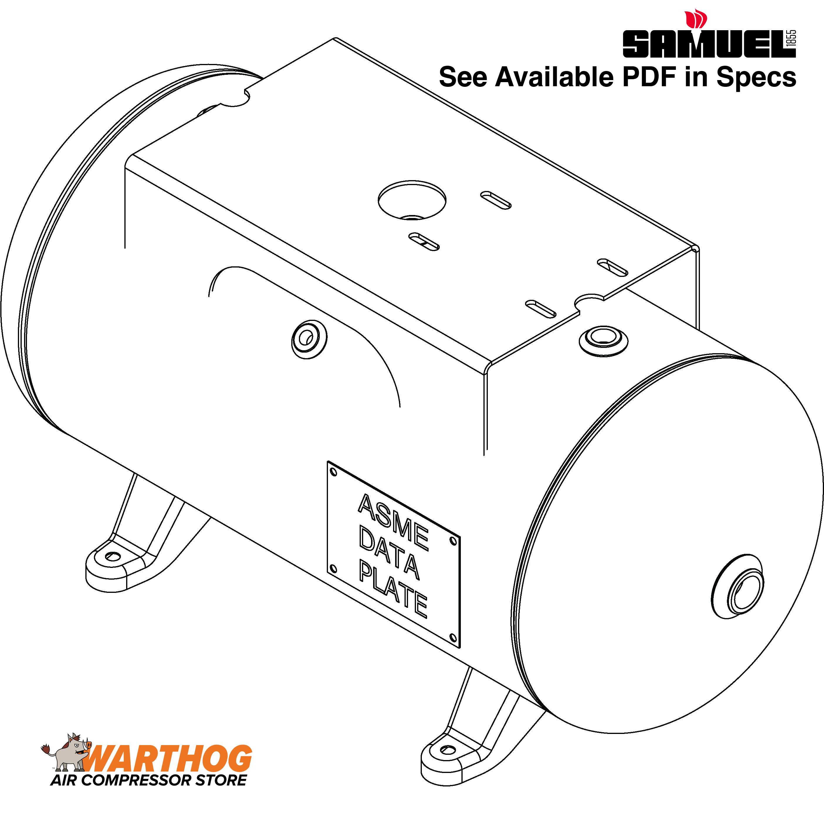 12 Gallon 200PSI Horizontal Air Tank By Samuel with Feet, 9" X 15" top plate | A10024