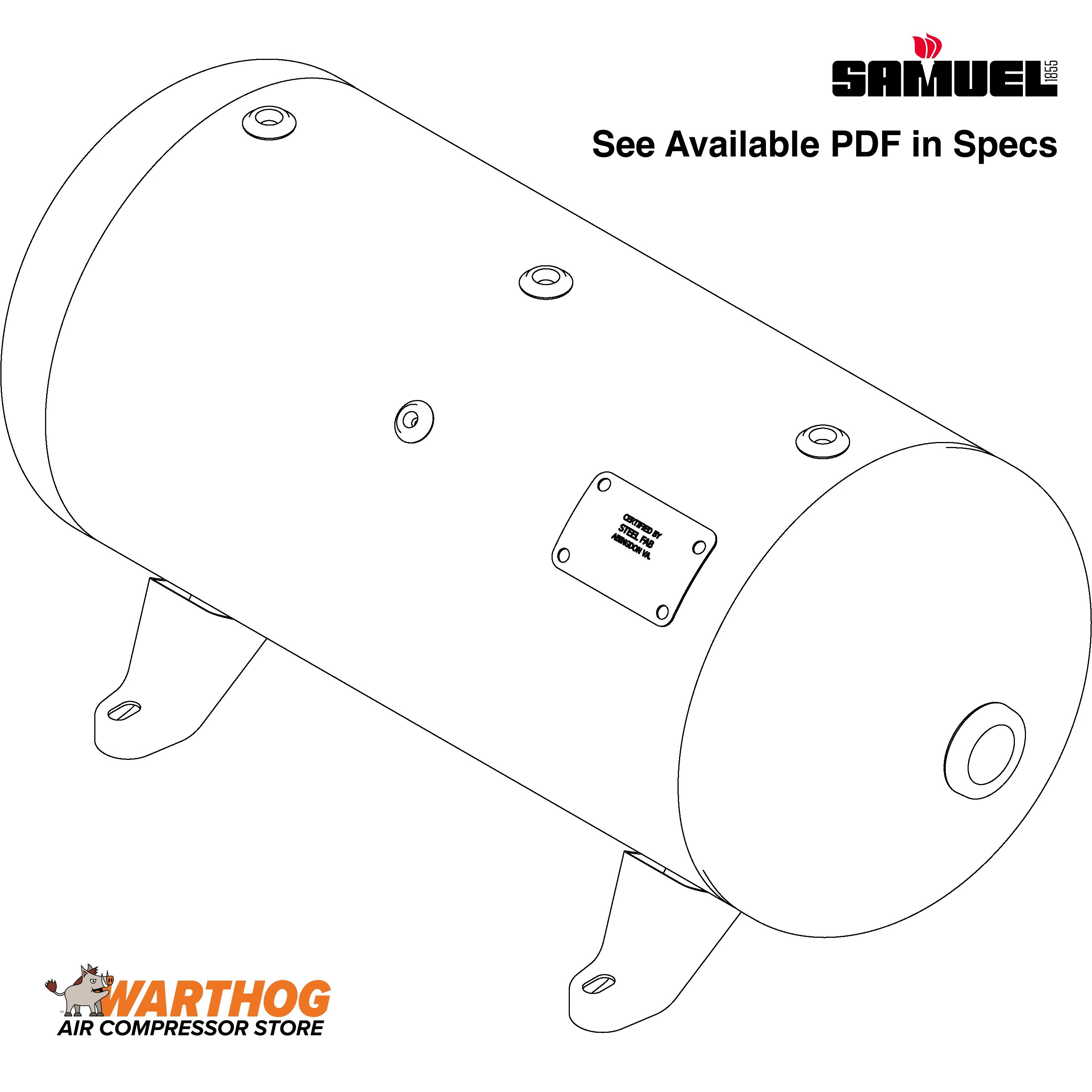 20 Gallon 300PSI Horizontal Air Tank By Samuel with Feet | A10025-300