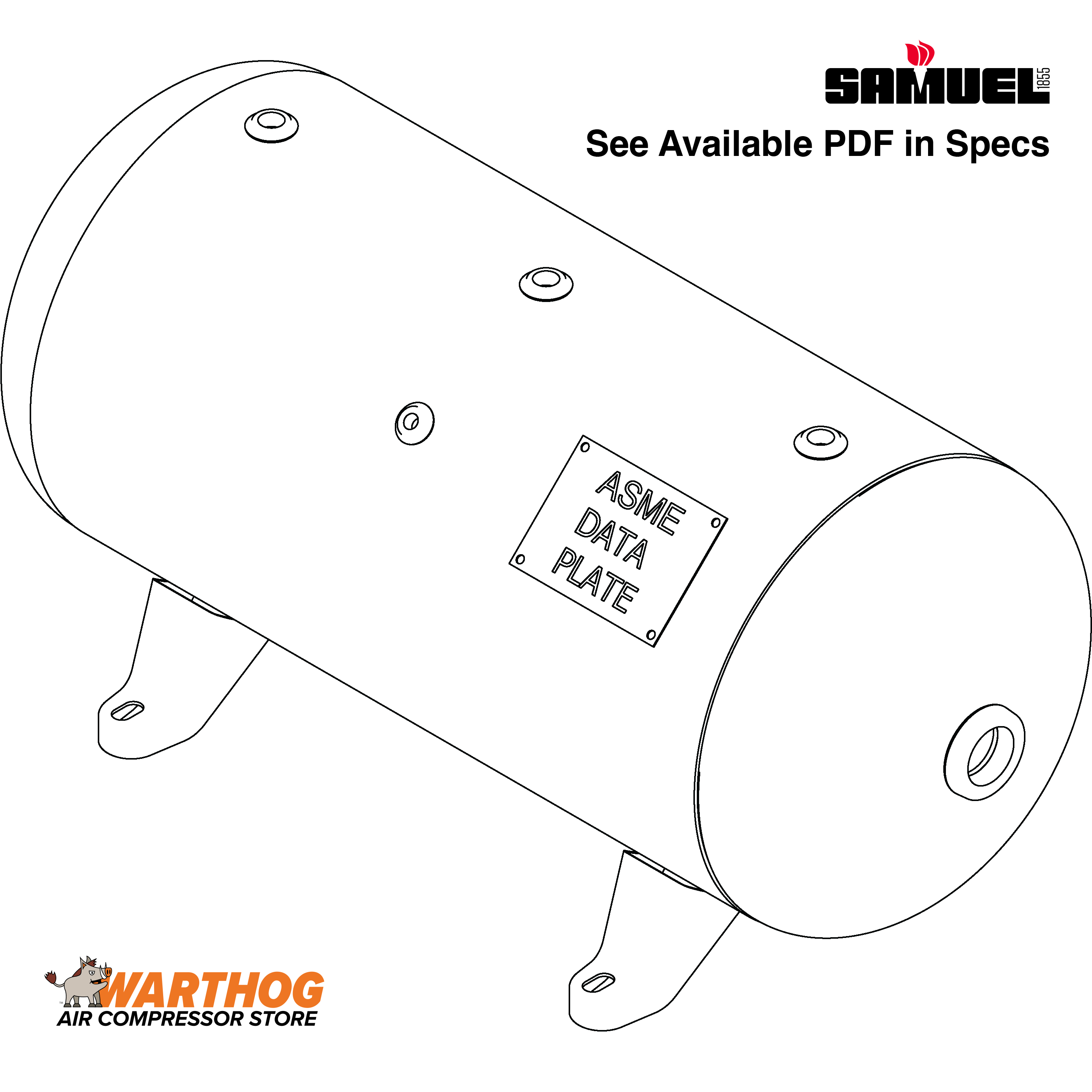 20 Gallon 200PSI Horizontal Air Tank By Samuel with Feet | A10025 Samuel