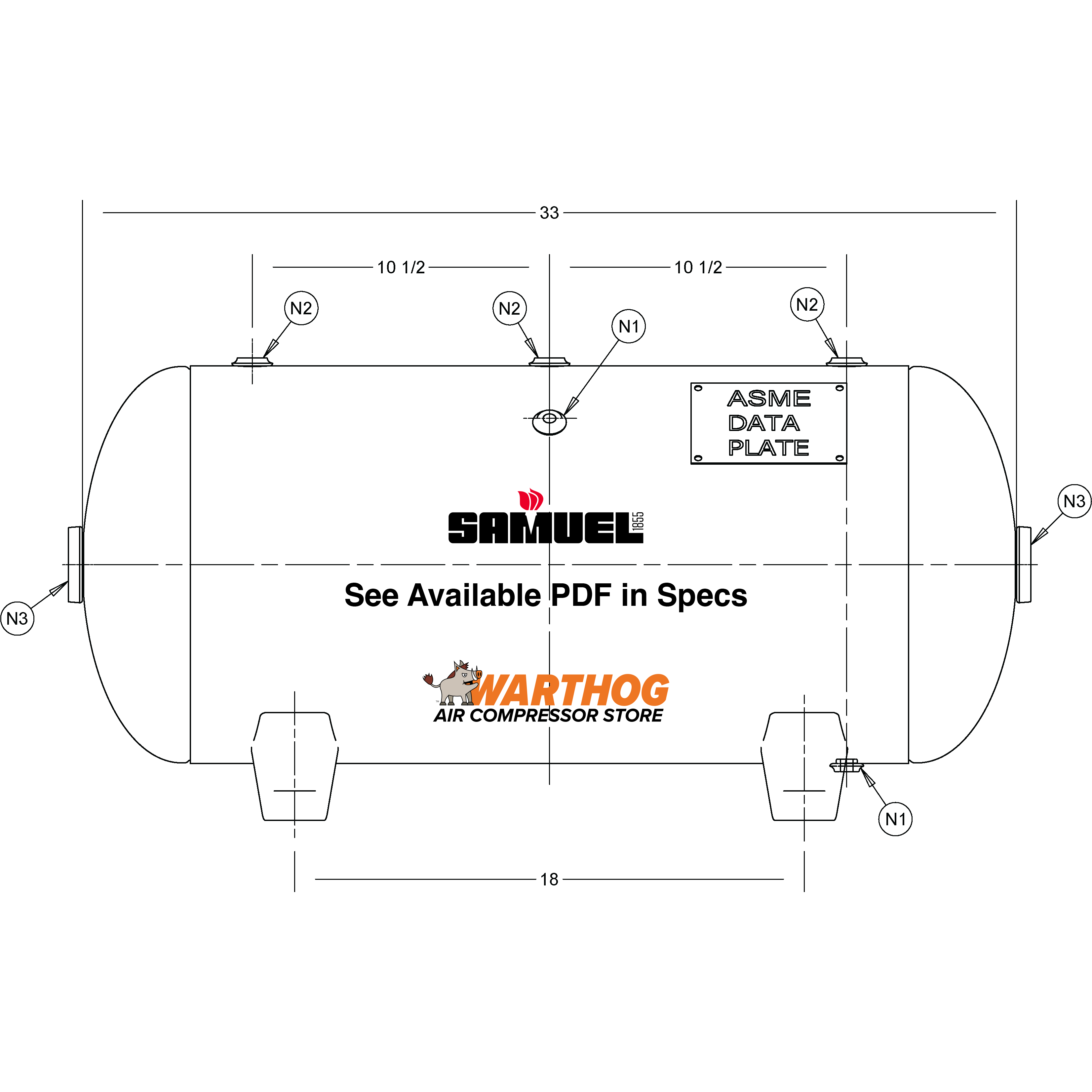 20 Gallon 200PSI Horizontal Air Tank By Samuel with Feet | A10025