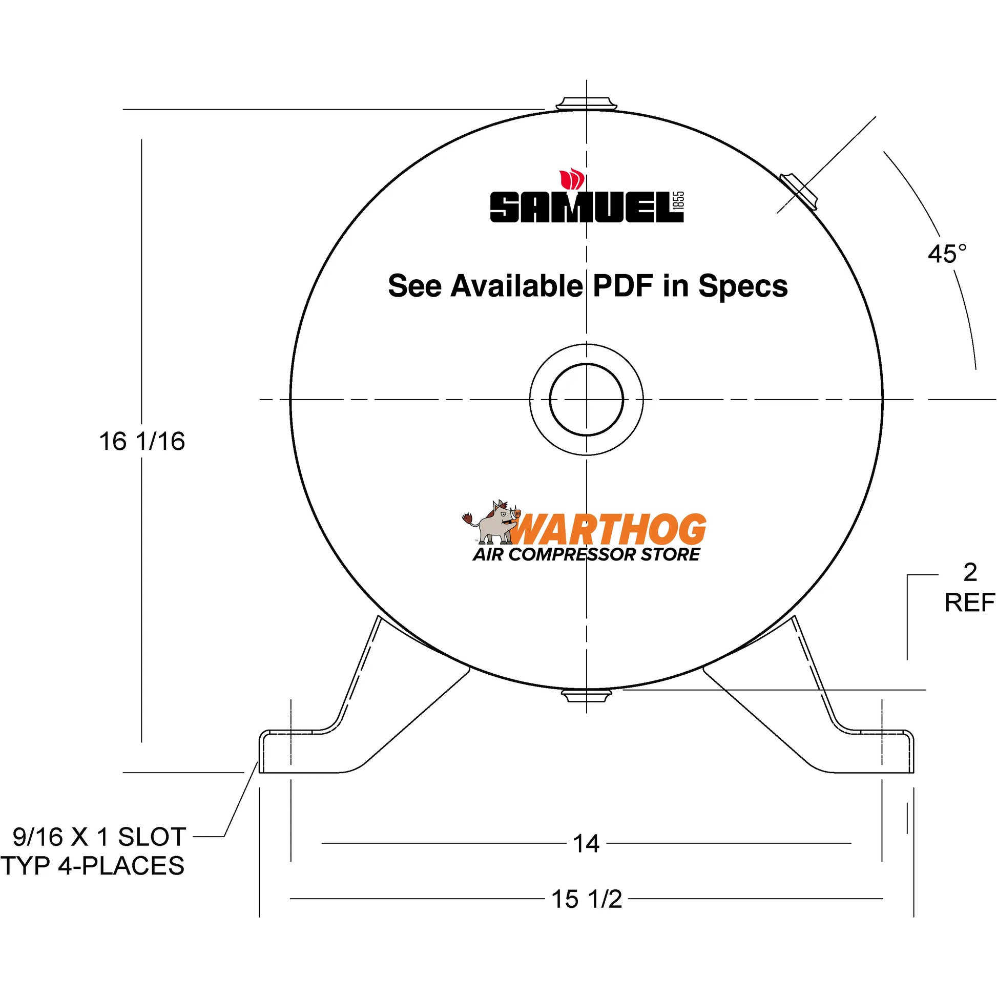 20 Gallon 200PSI Horizontal Air Tank By Samuel with Feet | A10025 Samuel