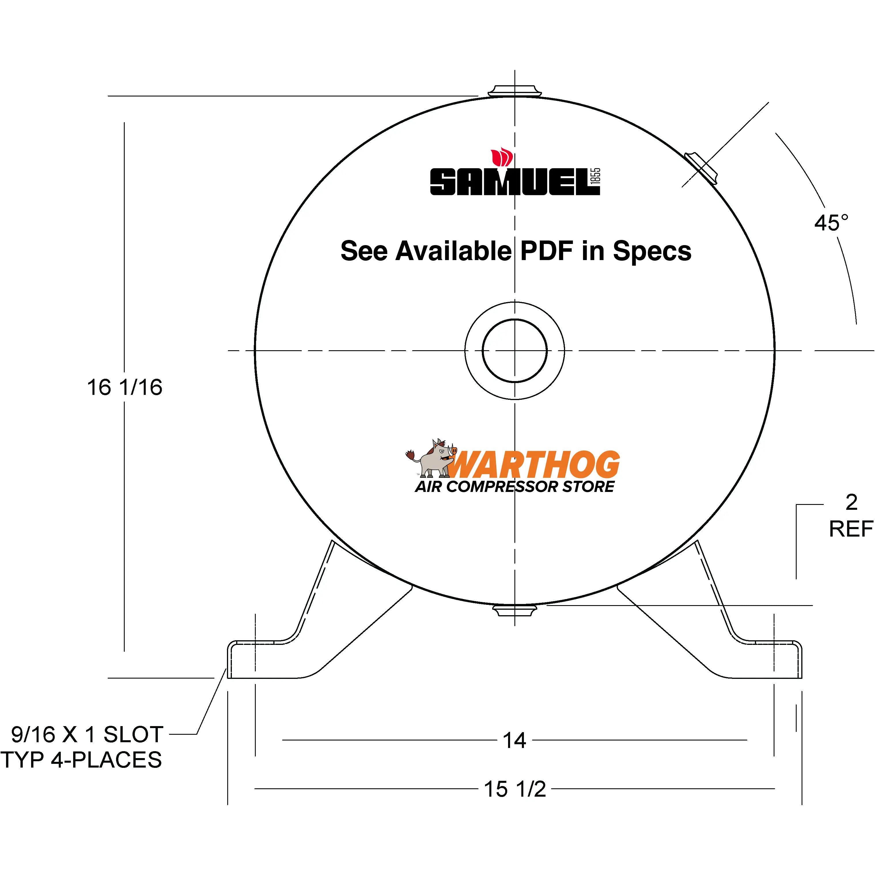 20 Gallon 200PSI Horizontal Air Tank By Samuel with Feet | A10025 Samuel