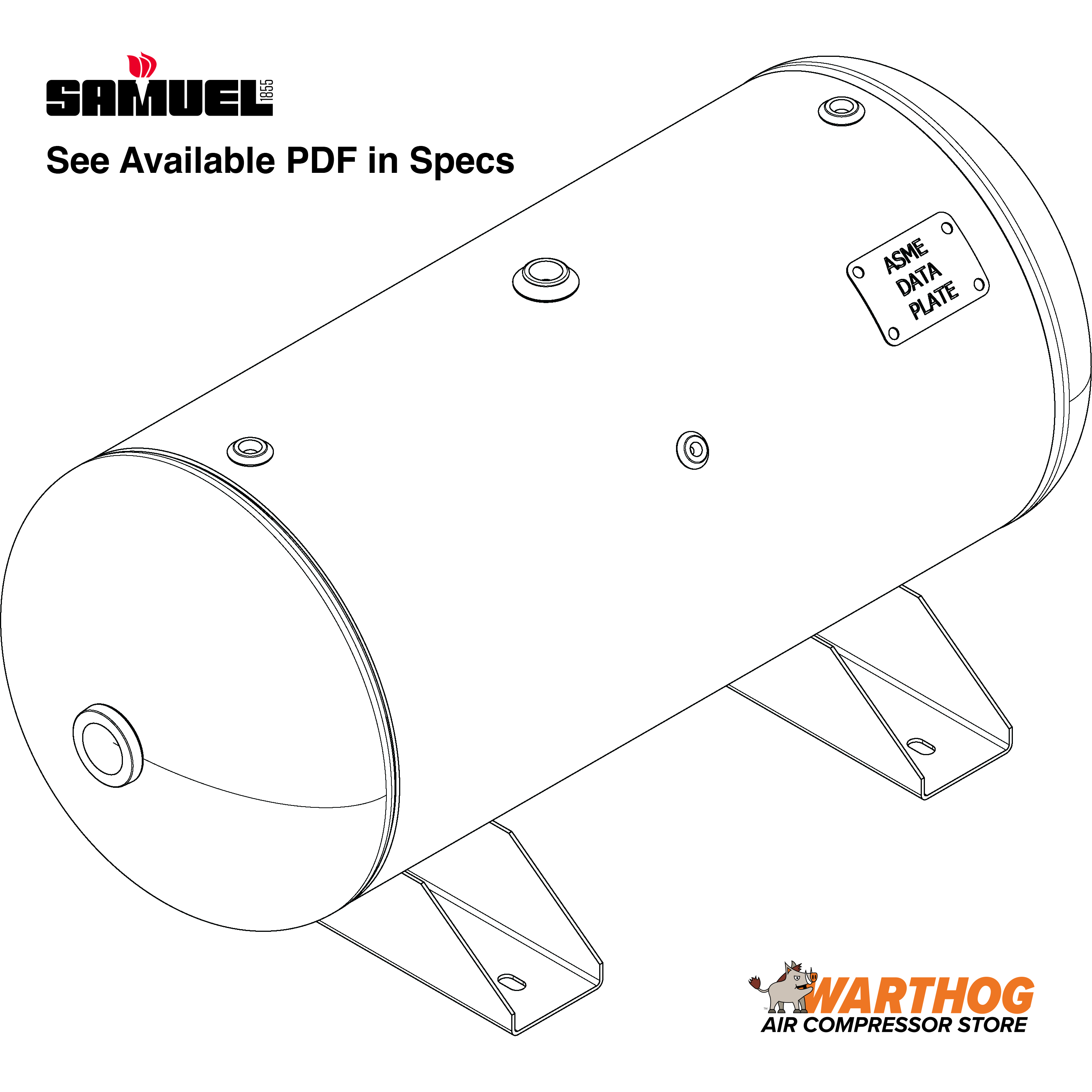 30 Gallon 300PSI Horizontal Air Tank By Samuel with Saddle legs | A10027-300