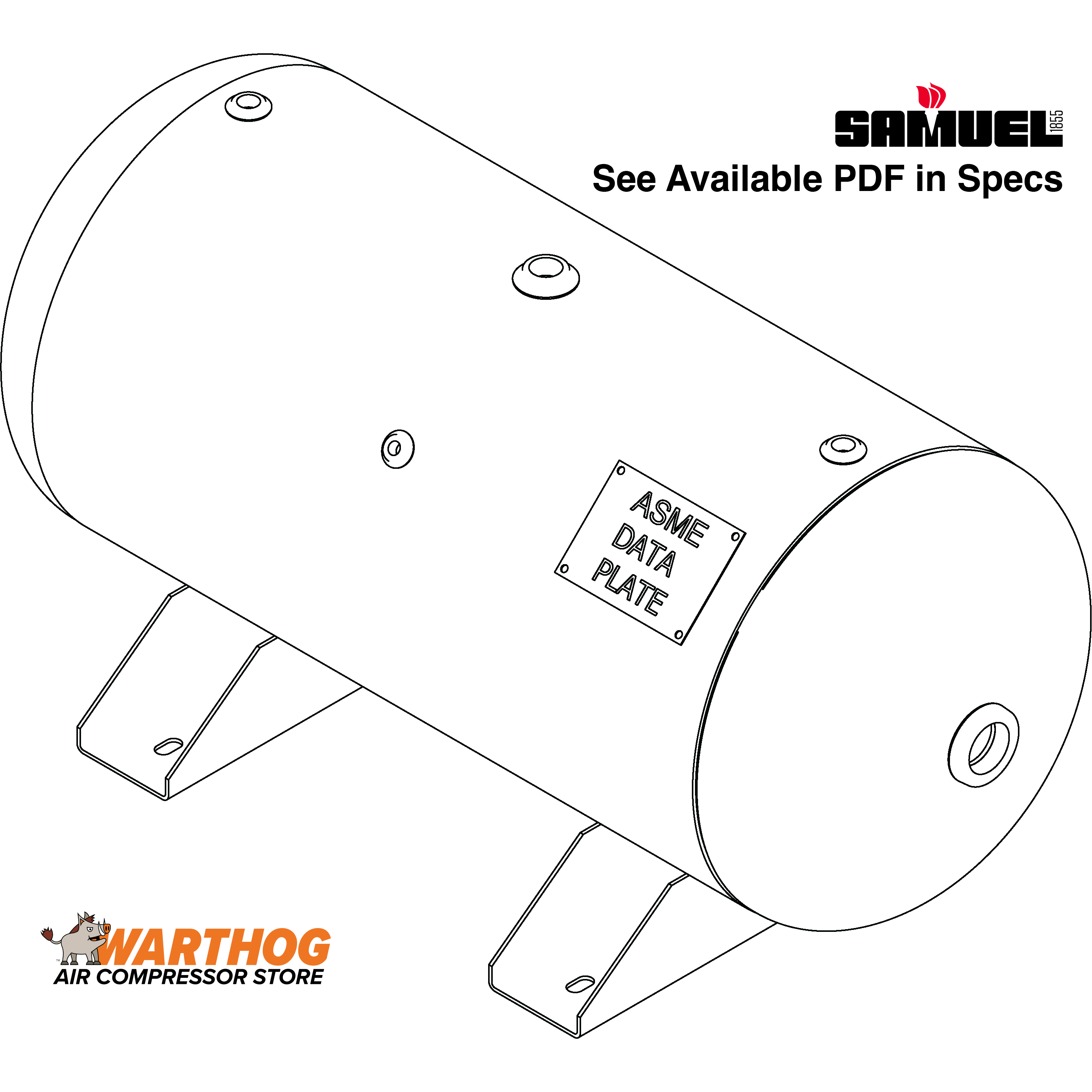 30 Gallon 200PSI Horizontal Air Tank By Samuel with Saddle legs | A10027