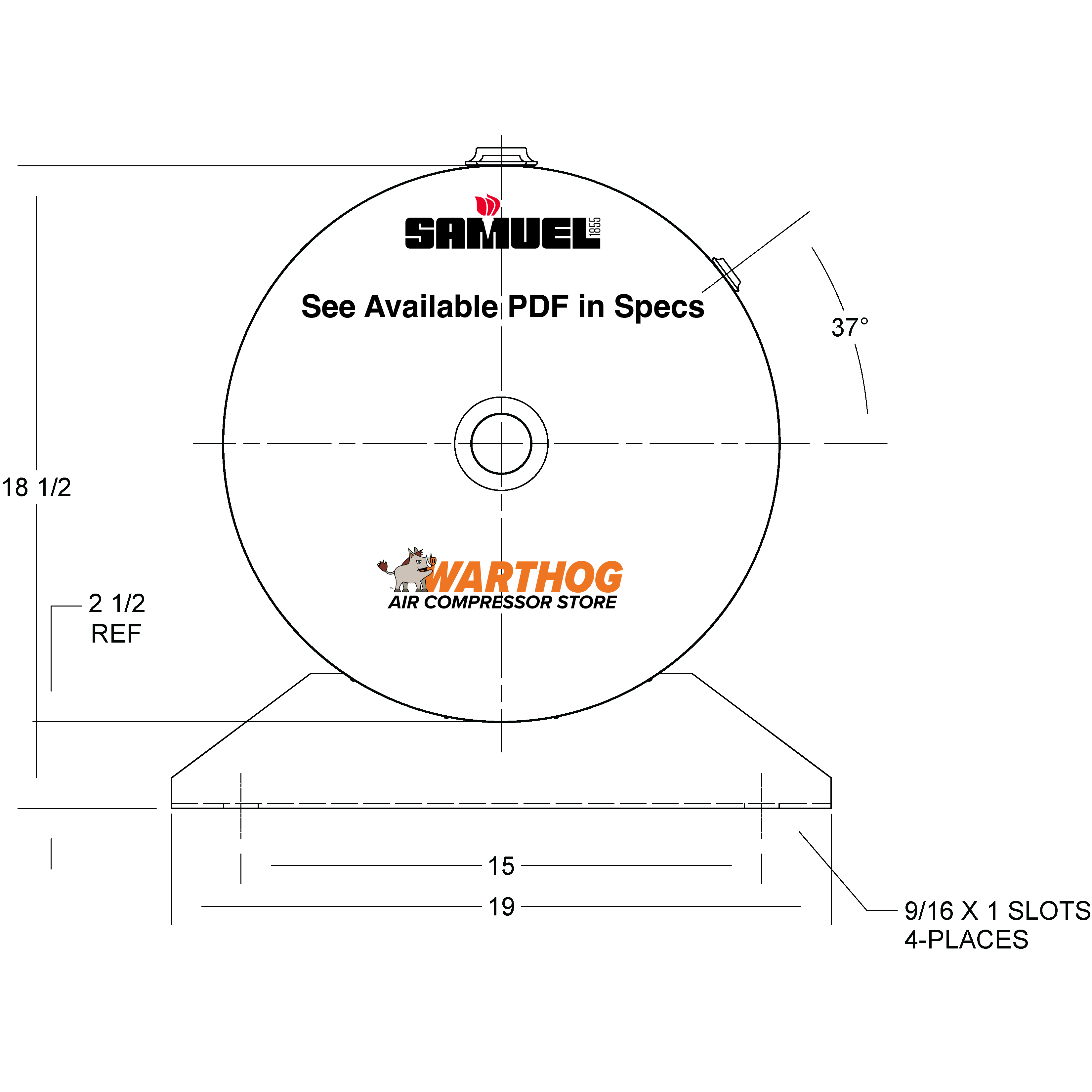 30 Gallon 200PSI Horizontal Air Tank By Samuel with Saddle legs | A10027