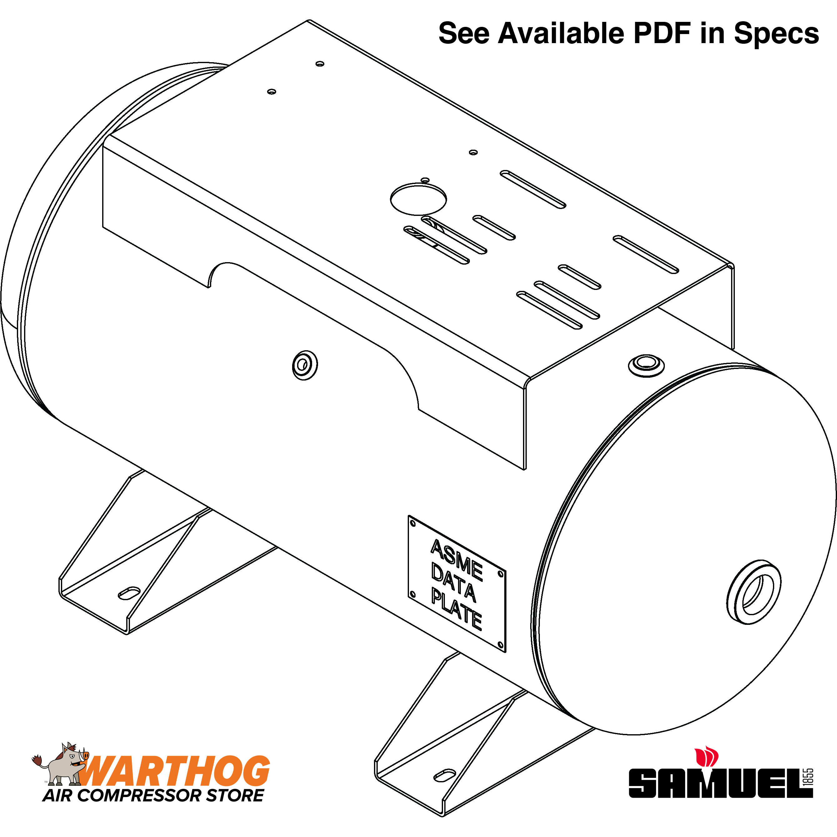 30 Gallon 200PSI Horizontal Air Tank By Samuel with Saddle legs, 12"X24" top plate | A10028
