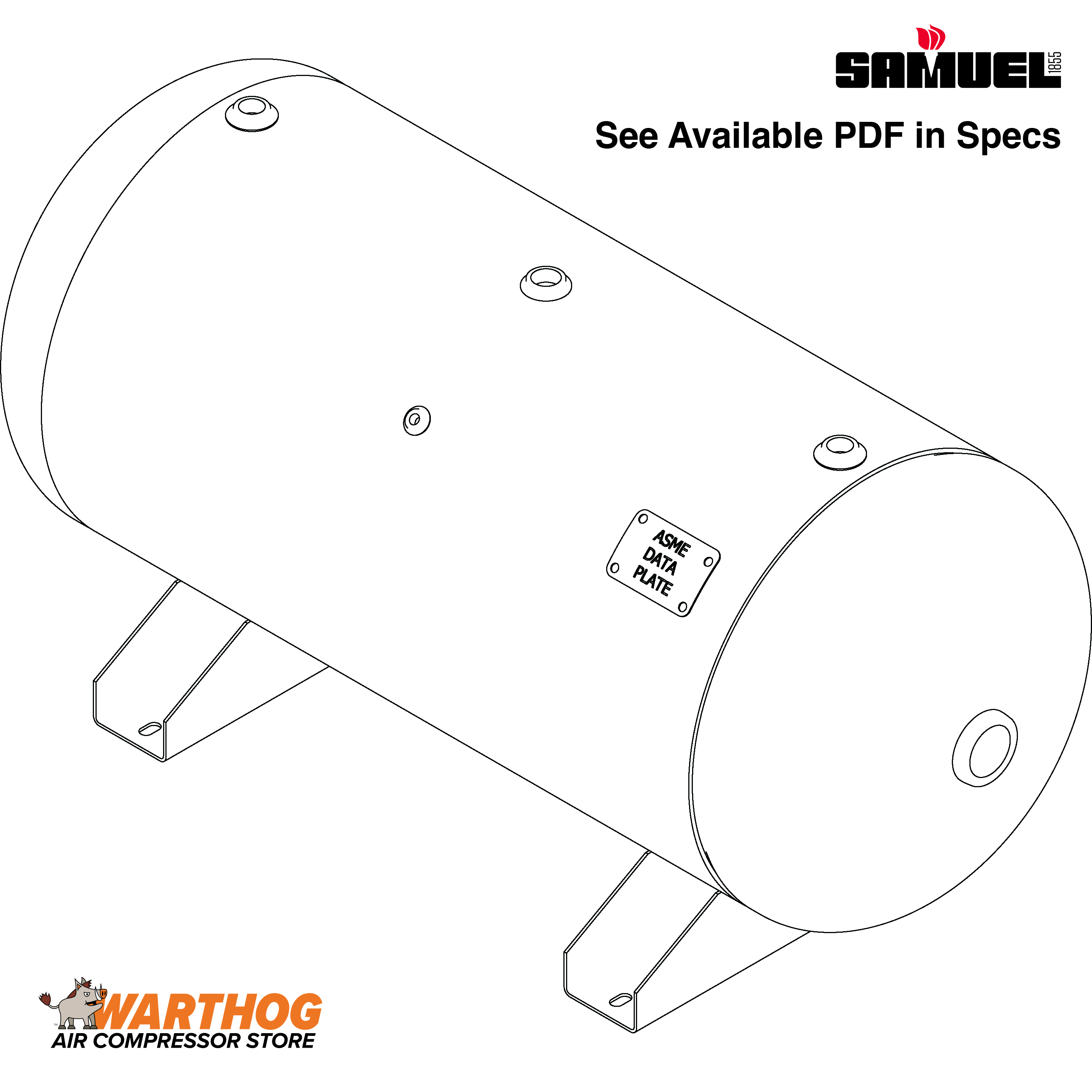 60 Gallon 300PSI Horizontal Air Tank By Samuel with Saddle legs | A10029-300