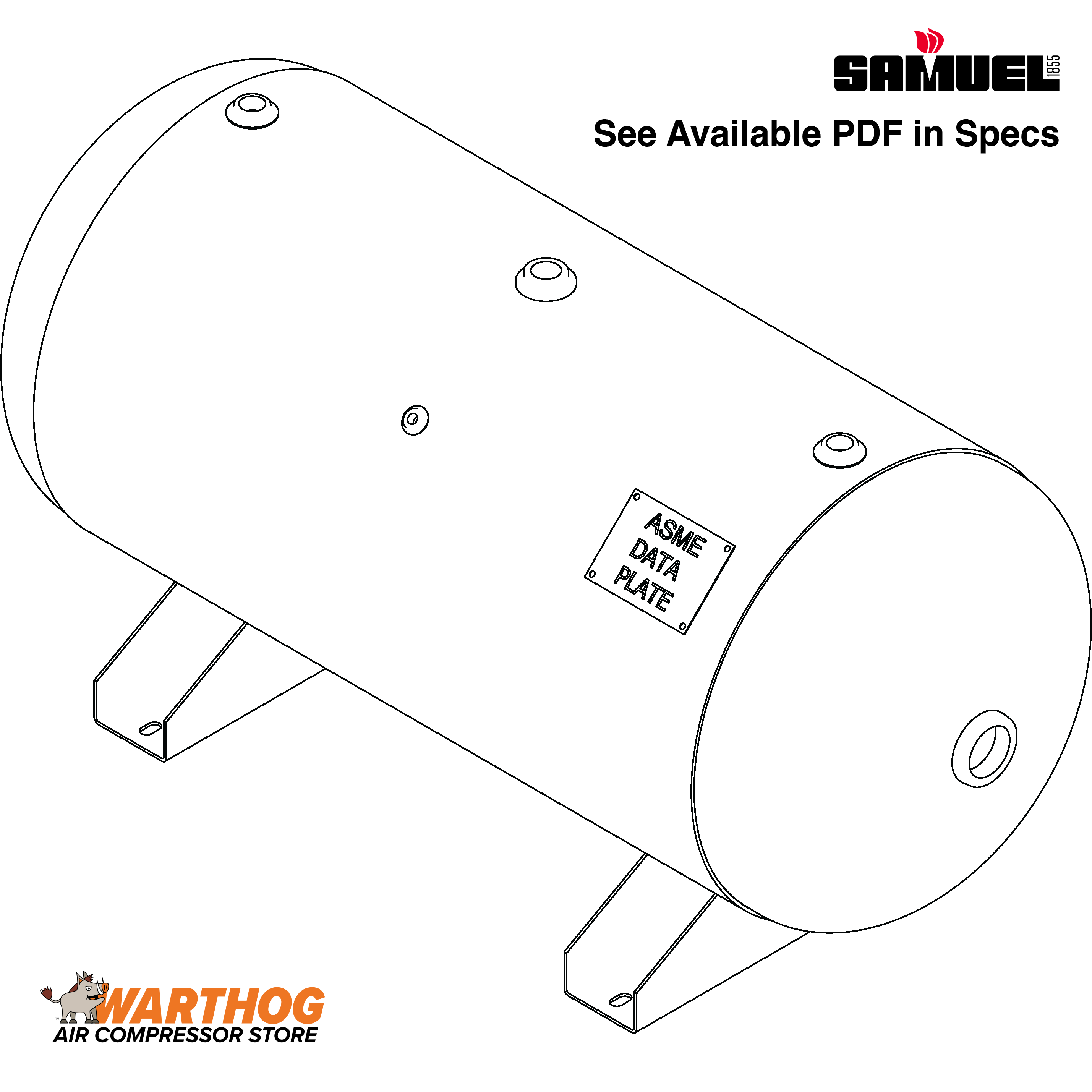 60 Gallon 200PSI Horizontal Air Tank By Samuel with Saddle legs | A10029
