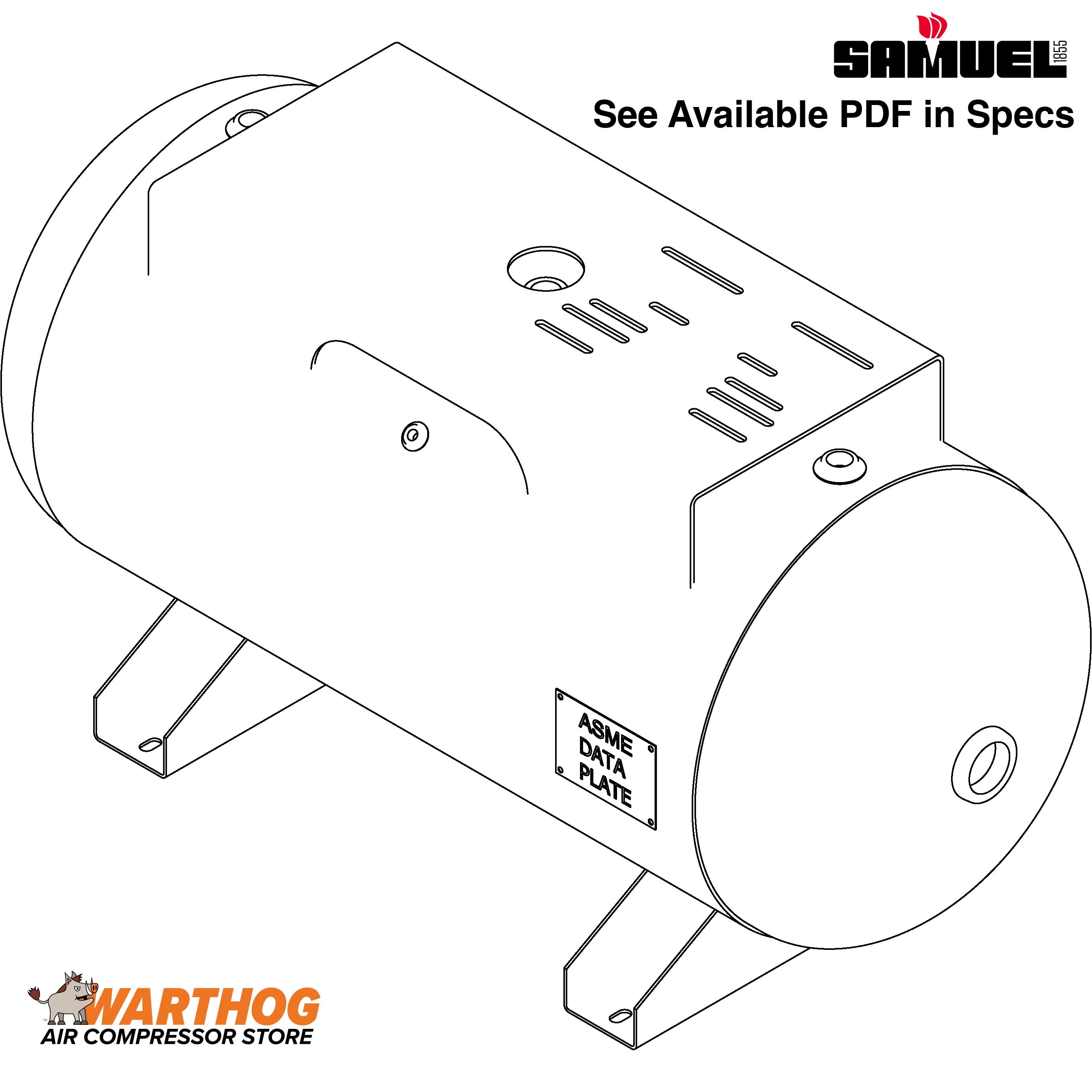 60 Gallon 200PSI Horizontal Air Tank By Samuel with Saddle legs, 14"X30" top plate | A10030