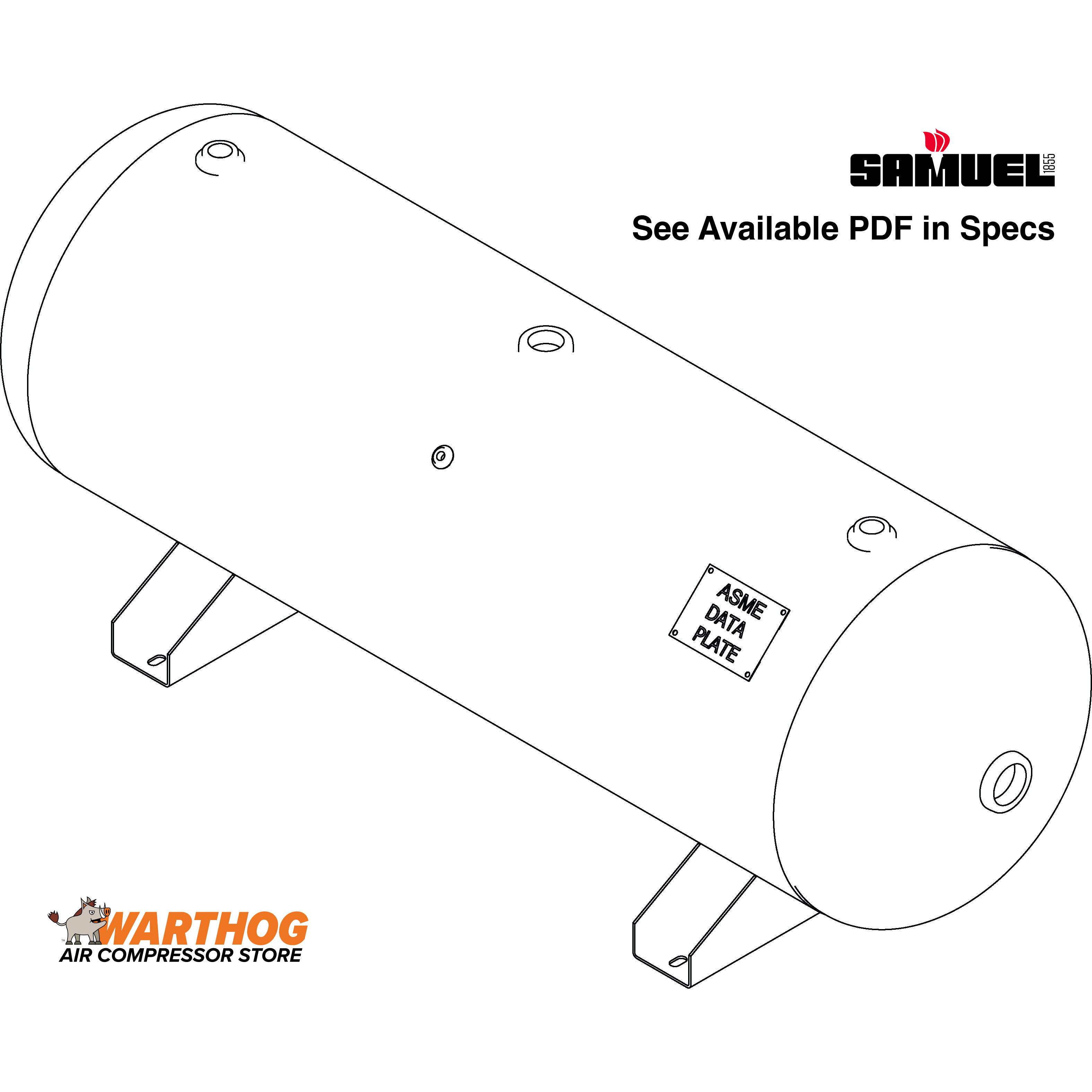 80 Gallon 200PSI Horizontal Air Tank By Samuel with Saddle legs | A10031