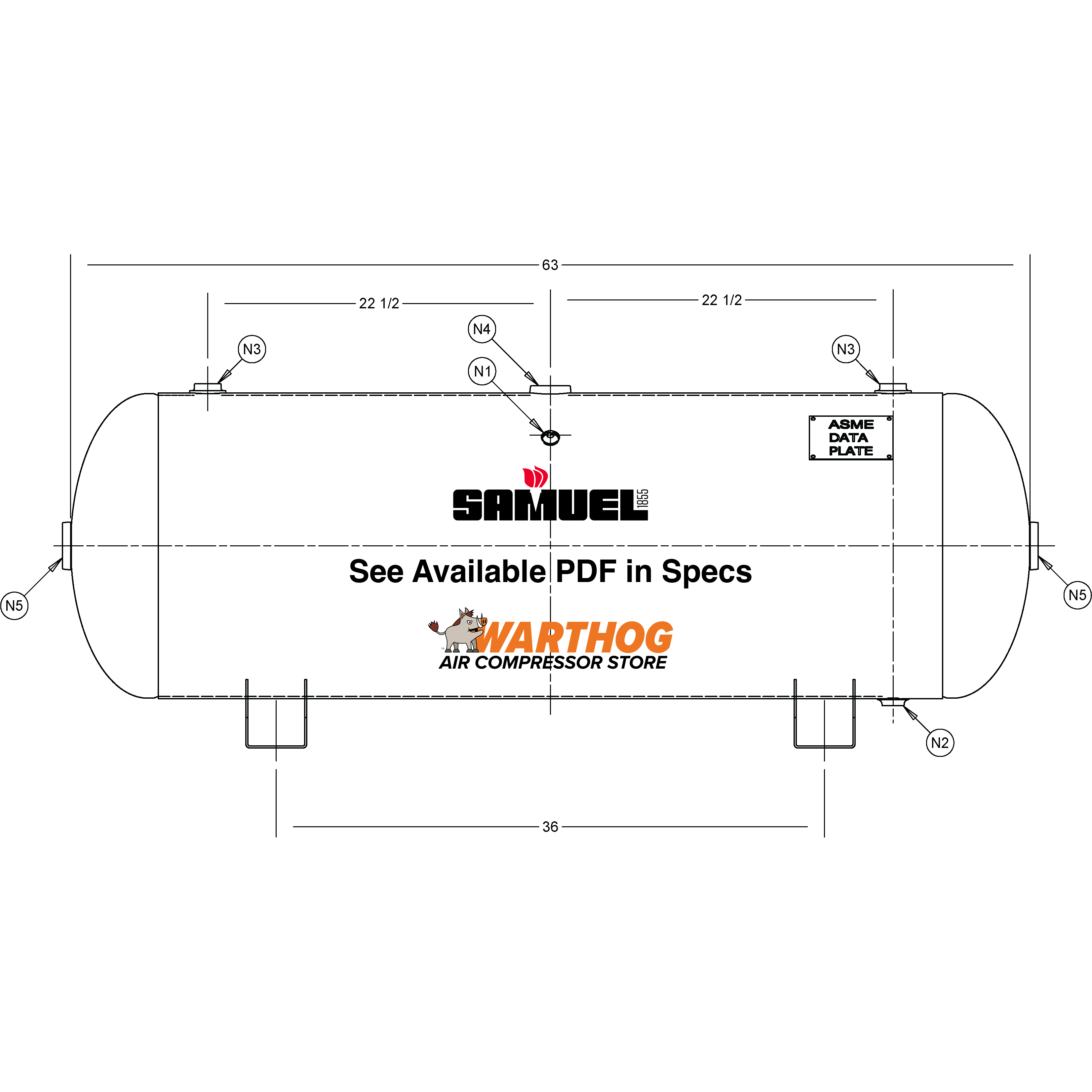 80 Gallon 200PSI Horizontal Air Tank By Samuel with Saddle legs | A10031