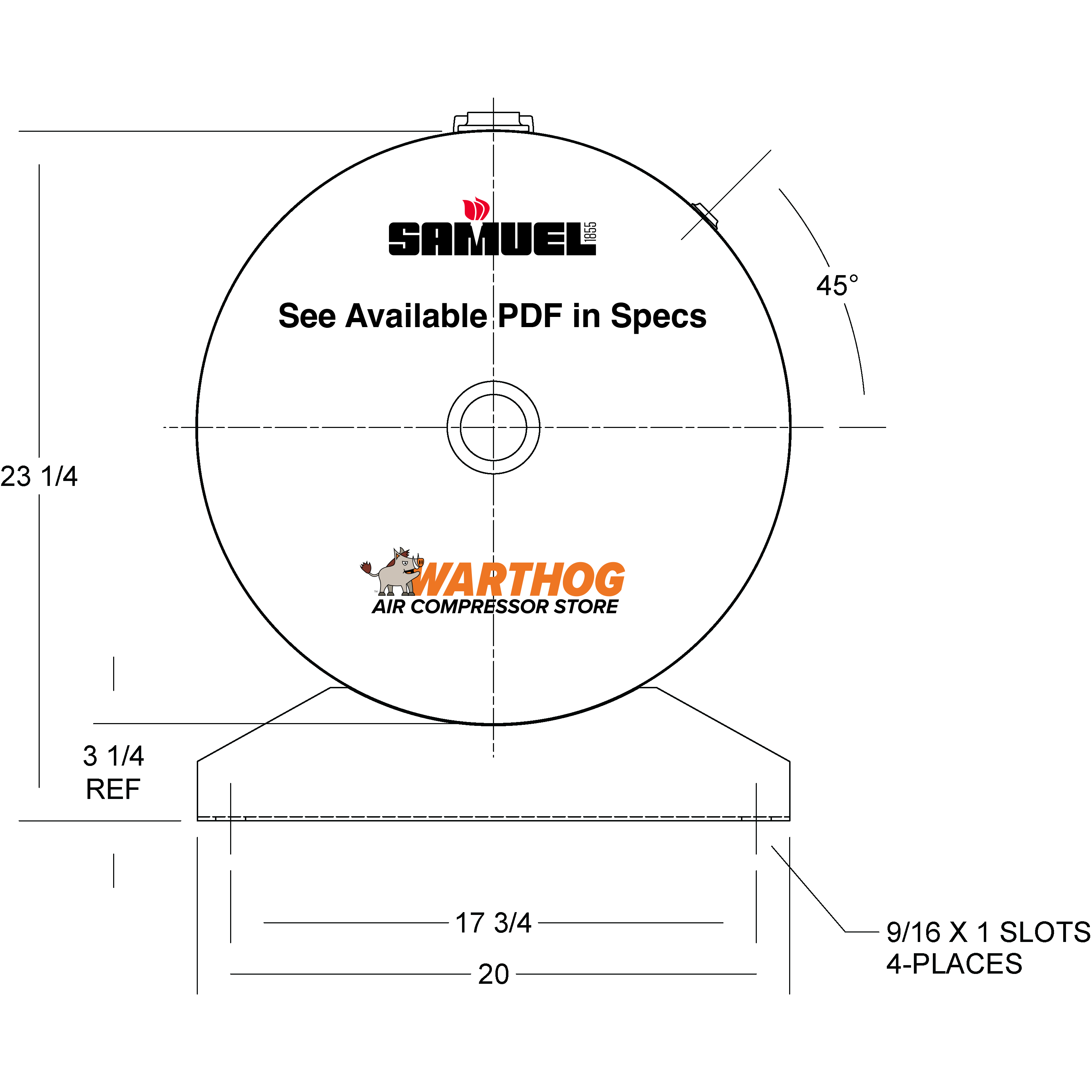 80 Gallon 200PSI Horizontal Air Tank By Samuel with Saddle legs | A10031