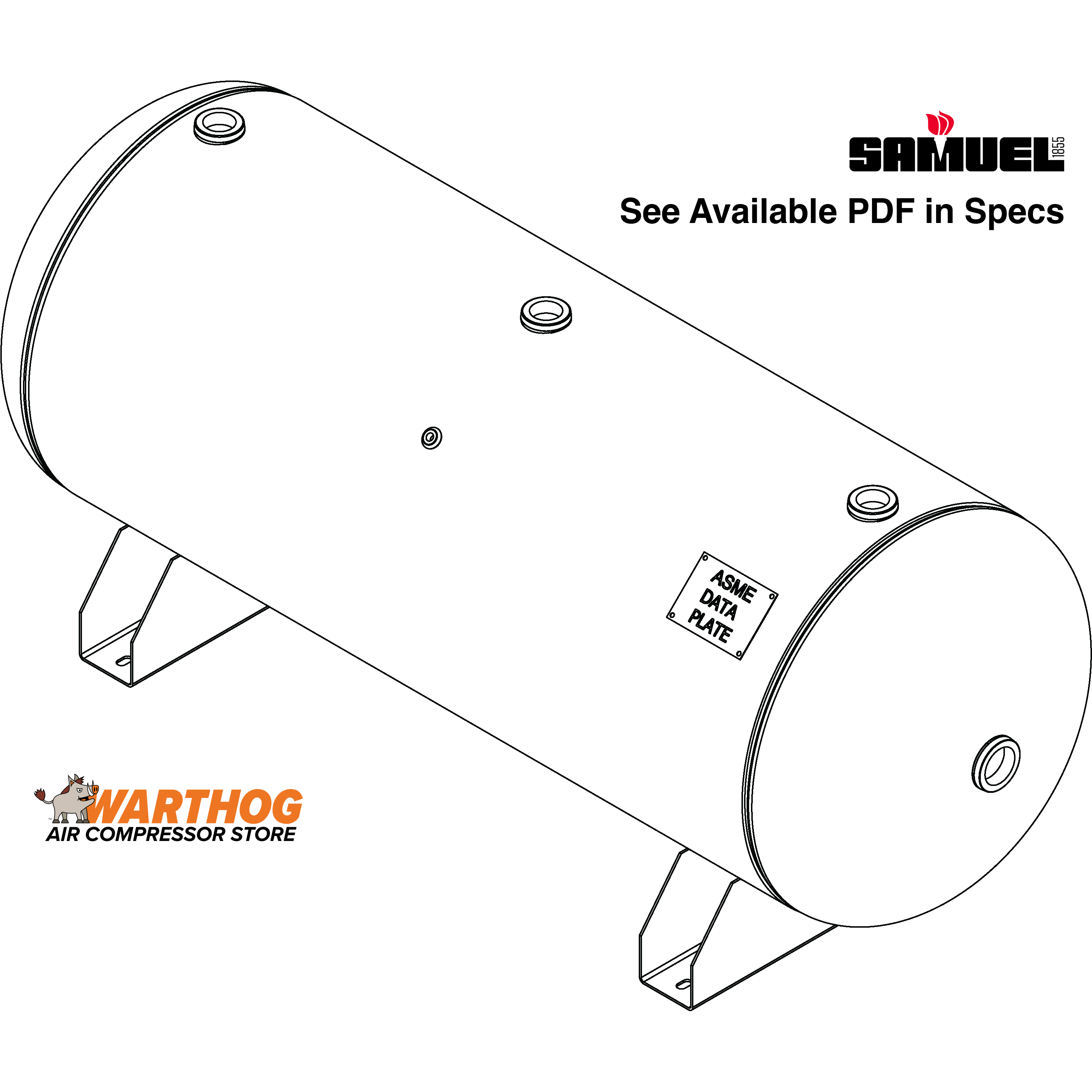 120 Gallon 200PSI Horizontal Air Tank By Samuel with Saddle legs | A10033 Samuel