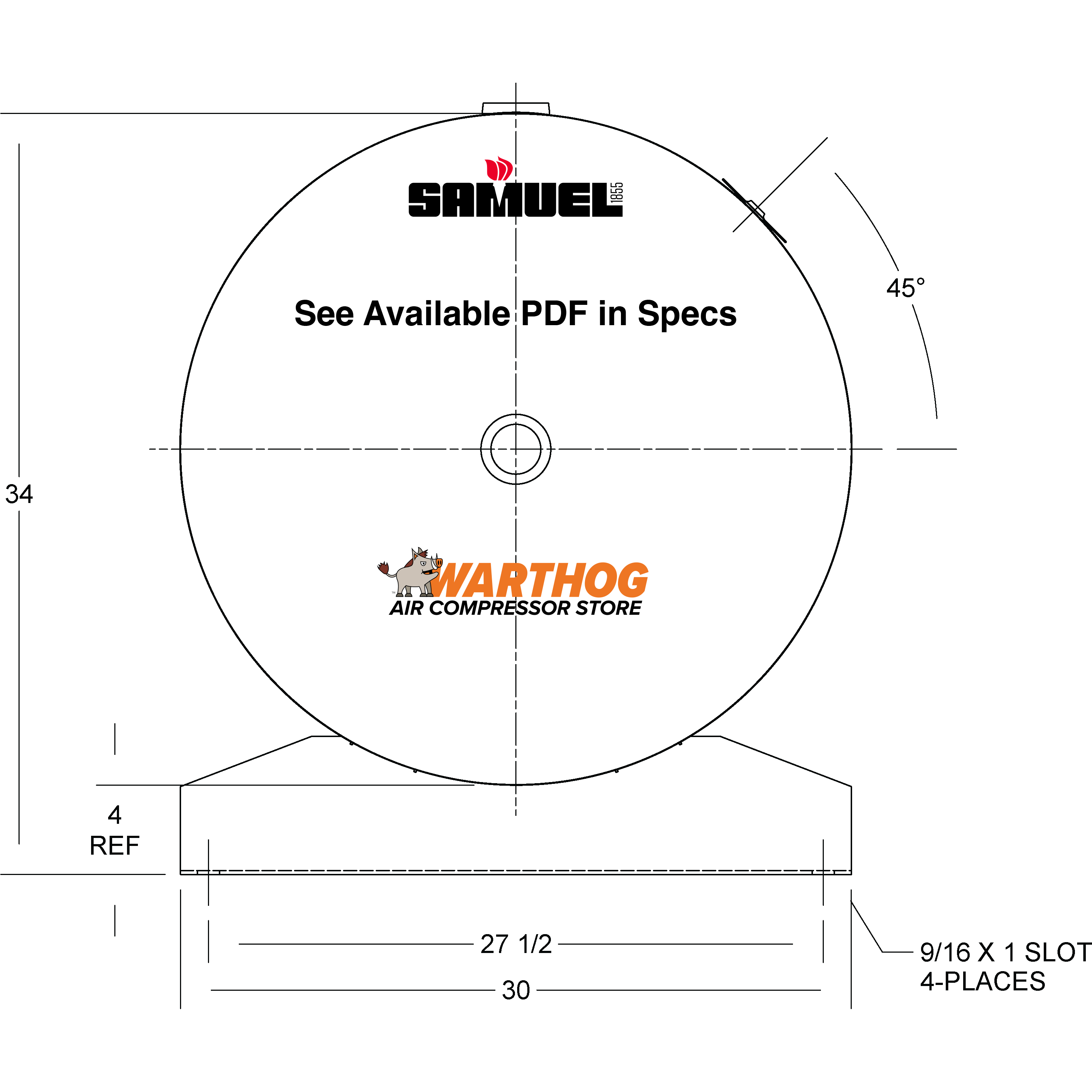 200 Gallon 200PSI Horizontal Air Tank By Samuel with Saddle legs | A10035