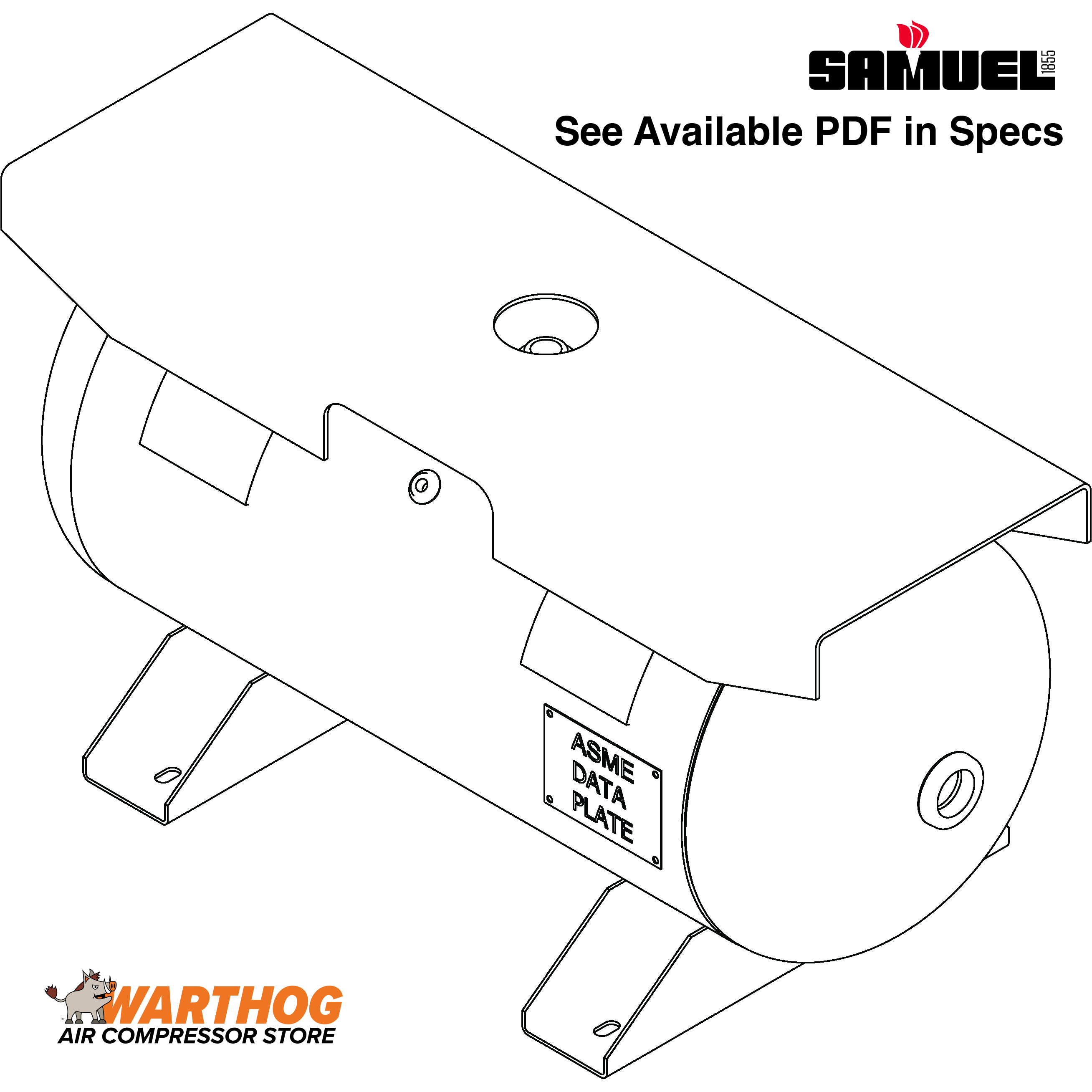 30 Gallon 200PSI Horizontal Air Tank By Samuel with Feet, 16" X 38" top plate | A10039