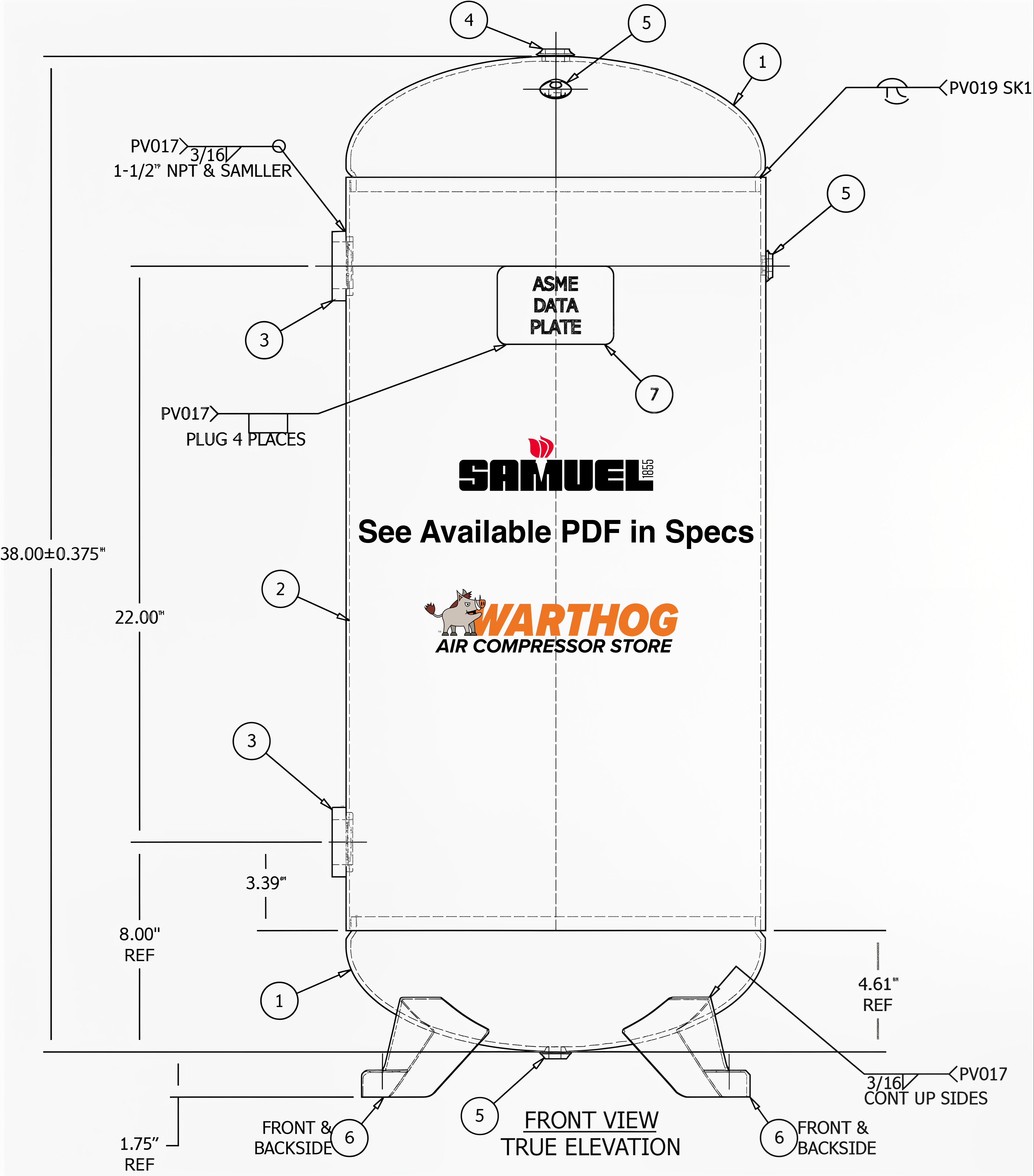 30 Gallon 300PSI Vertical Air Tank By Samuel with 4 feet | A10040-300