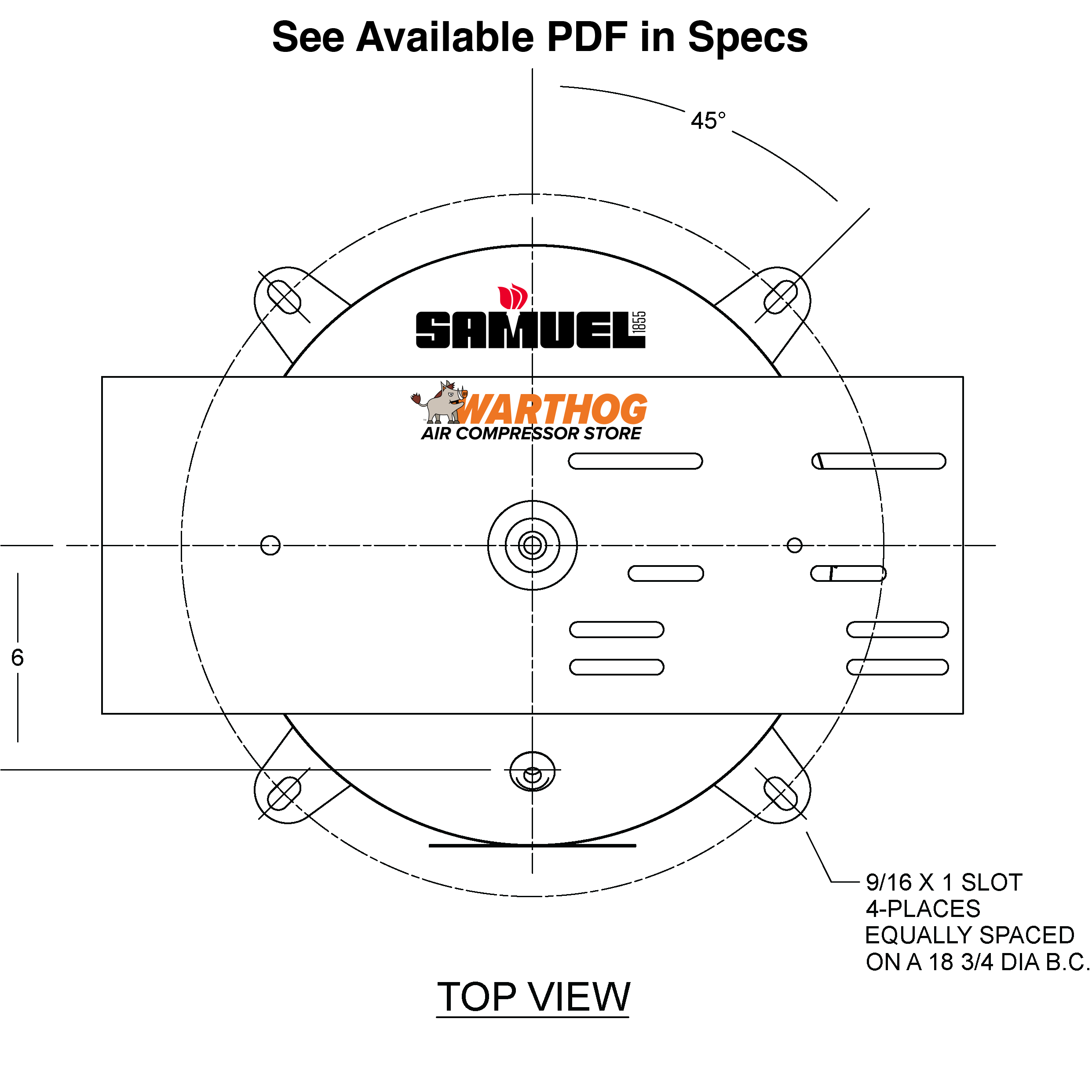 30 Gallon 200PSI Vertical Air Tank By Samuel with 4 feet, 9" X 23" top plate | A10041