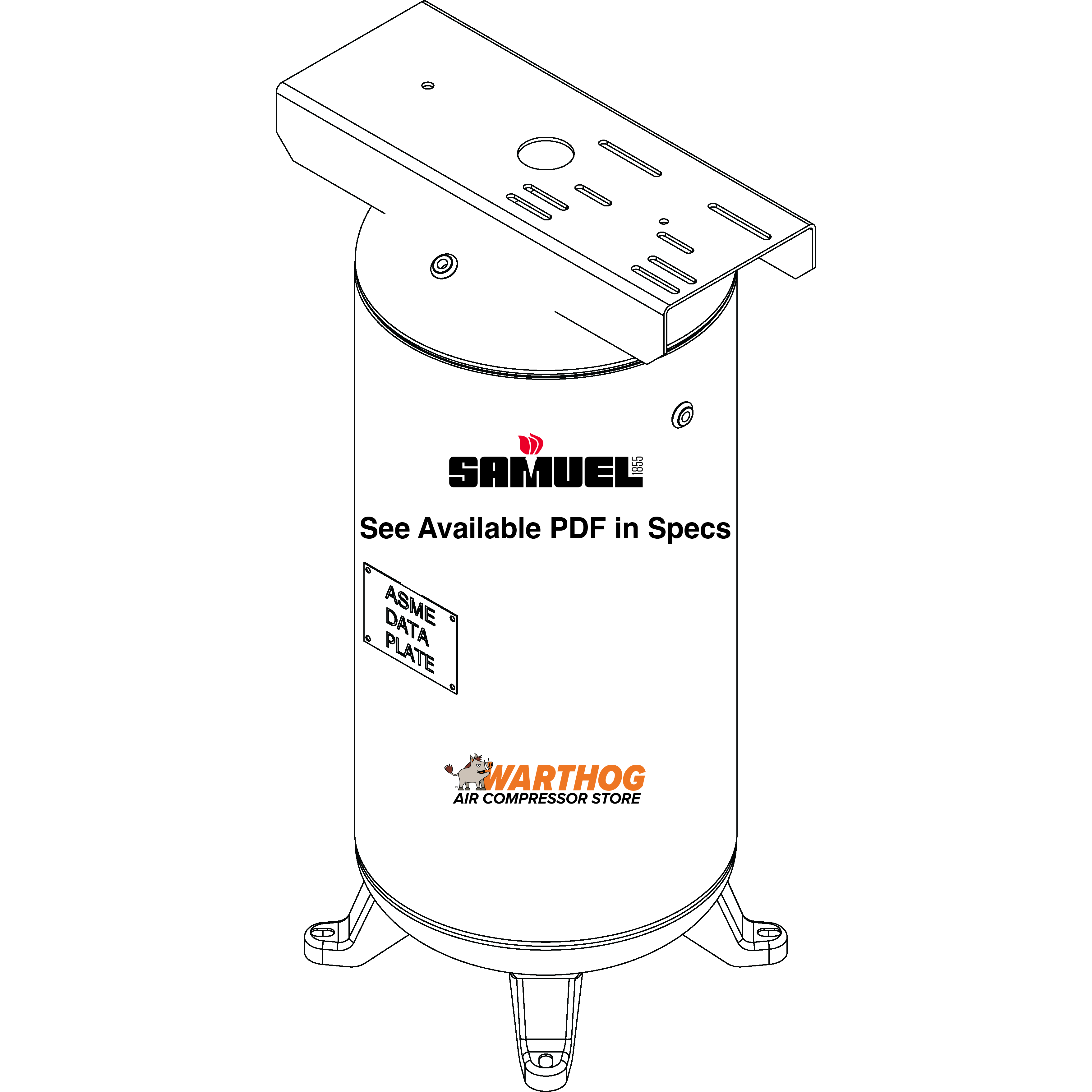 30 Gallon 200PSI Vertical Air Tank By Samuel with 4 feet, 9" X 23" top plate | A10041