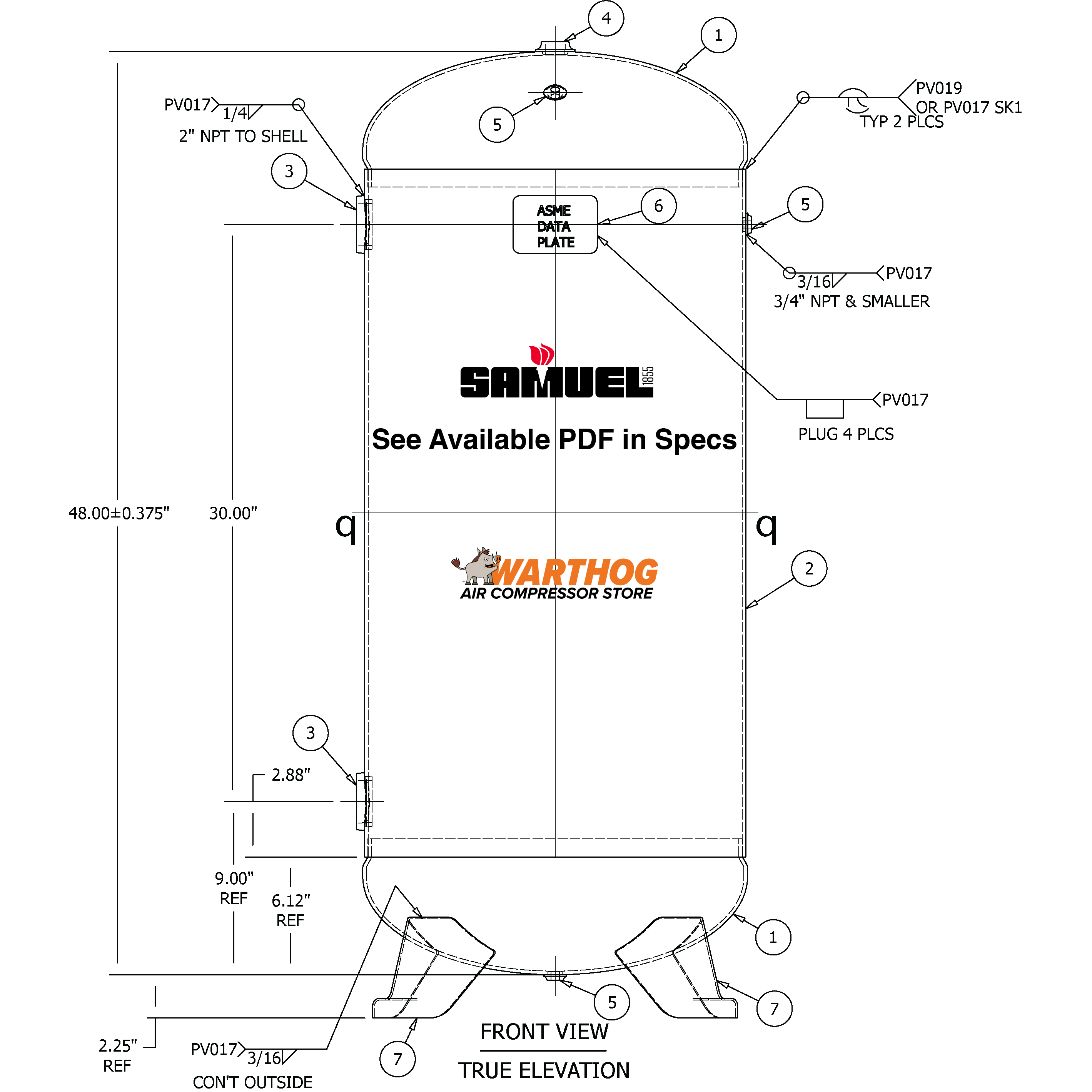 60 Gallon 300PSI Vertical Air Tank By Samuel with 4 feet | A10043-300