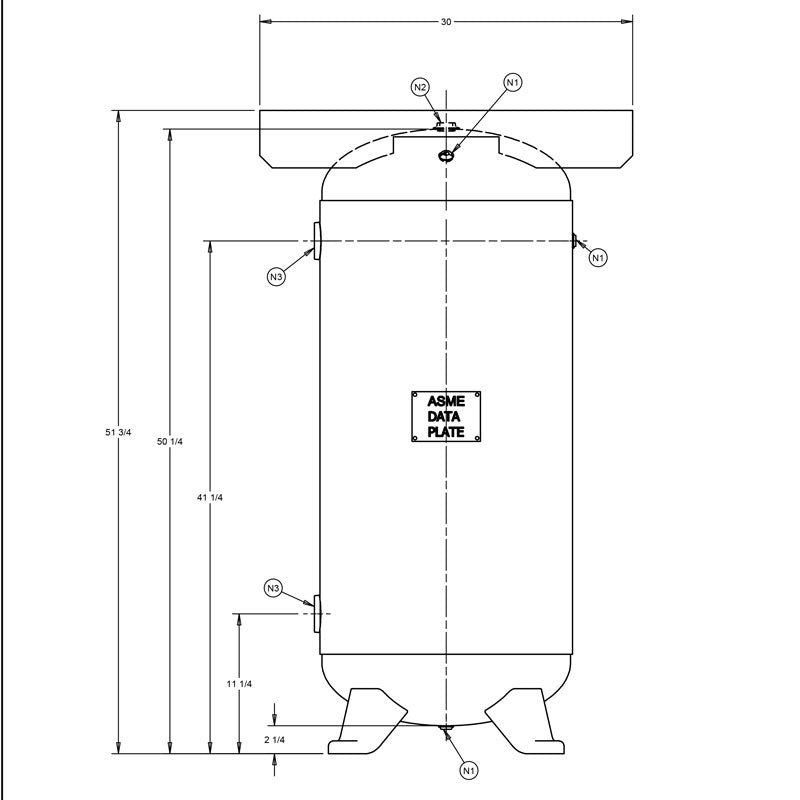 60 Gallon 200PSI Vertical Air Tank By Samuel with 4 feet, 13" X 30" top plate | A10044