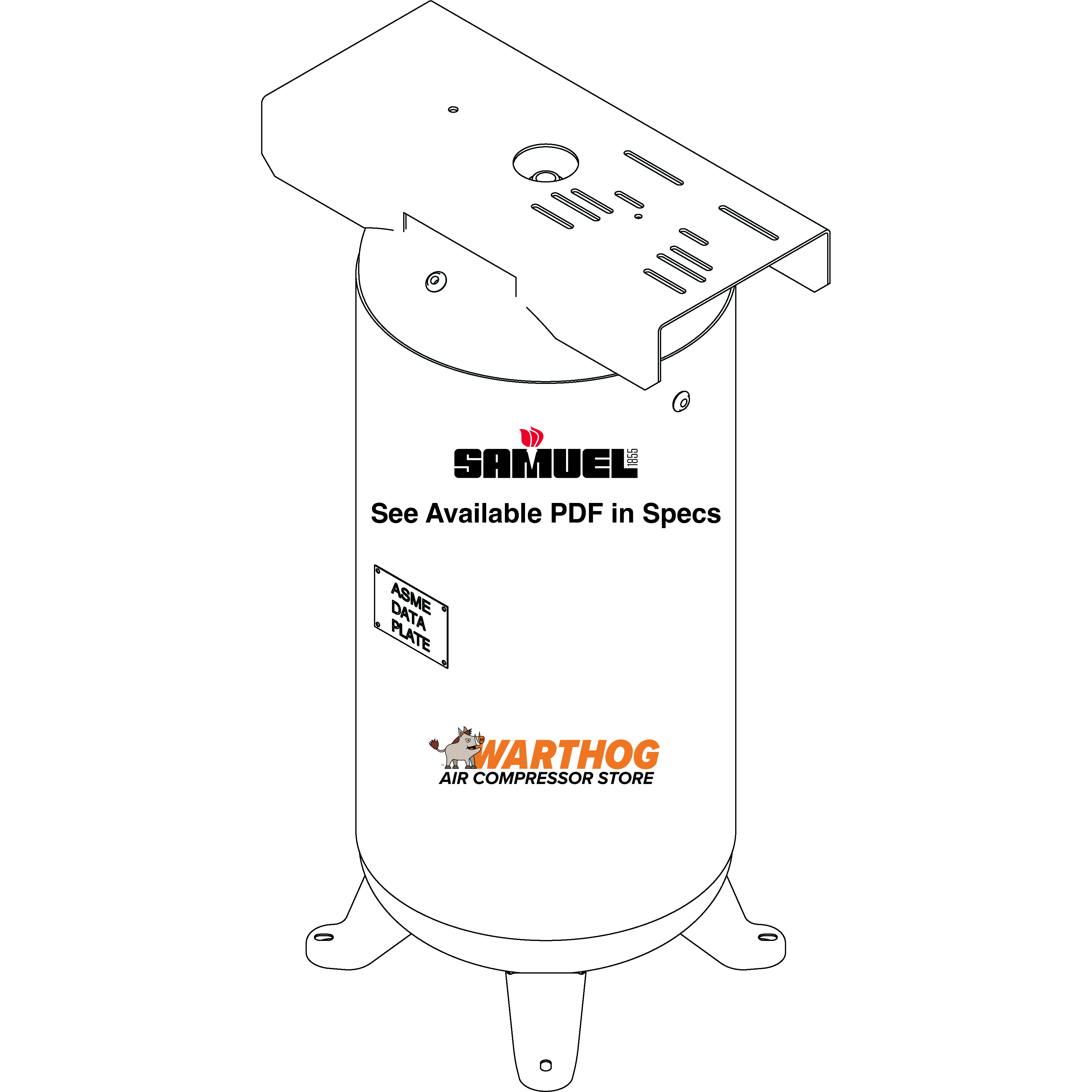 60 Gallon 200PSI Vertical Air Tank By Samuel with 4 feet, 13" X 30" top plate | A10044