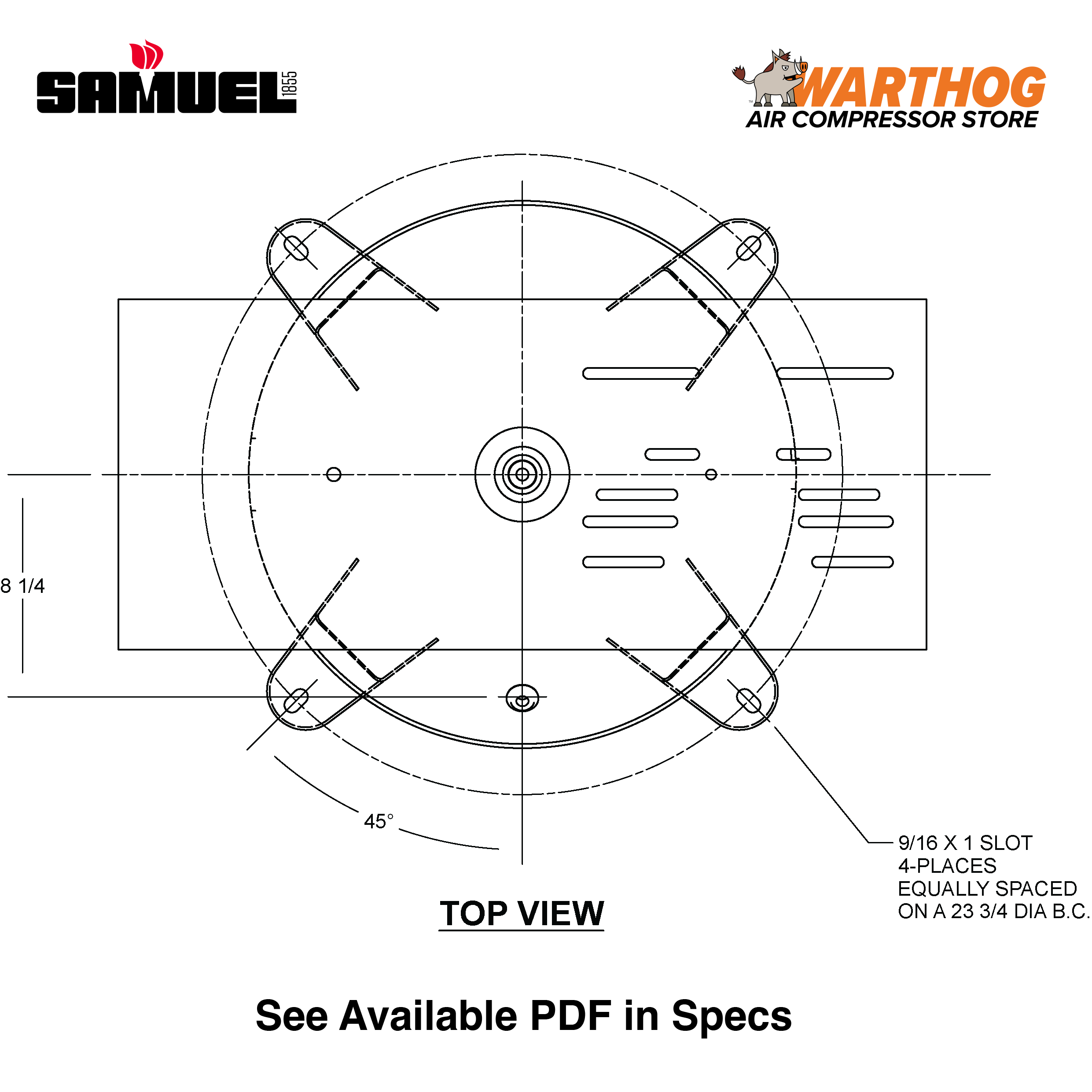 60 Gallon 200PSI Vertical Air Tank By Samuel with 4 feet, 13" X 30" top plate | A10044