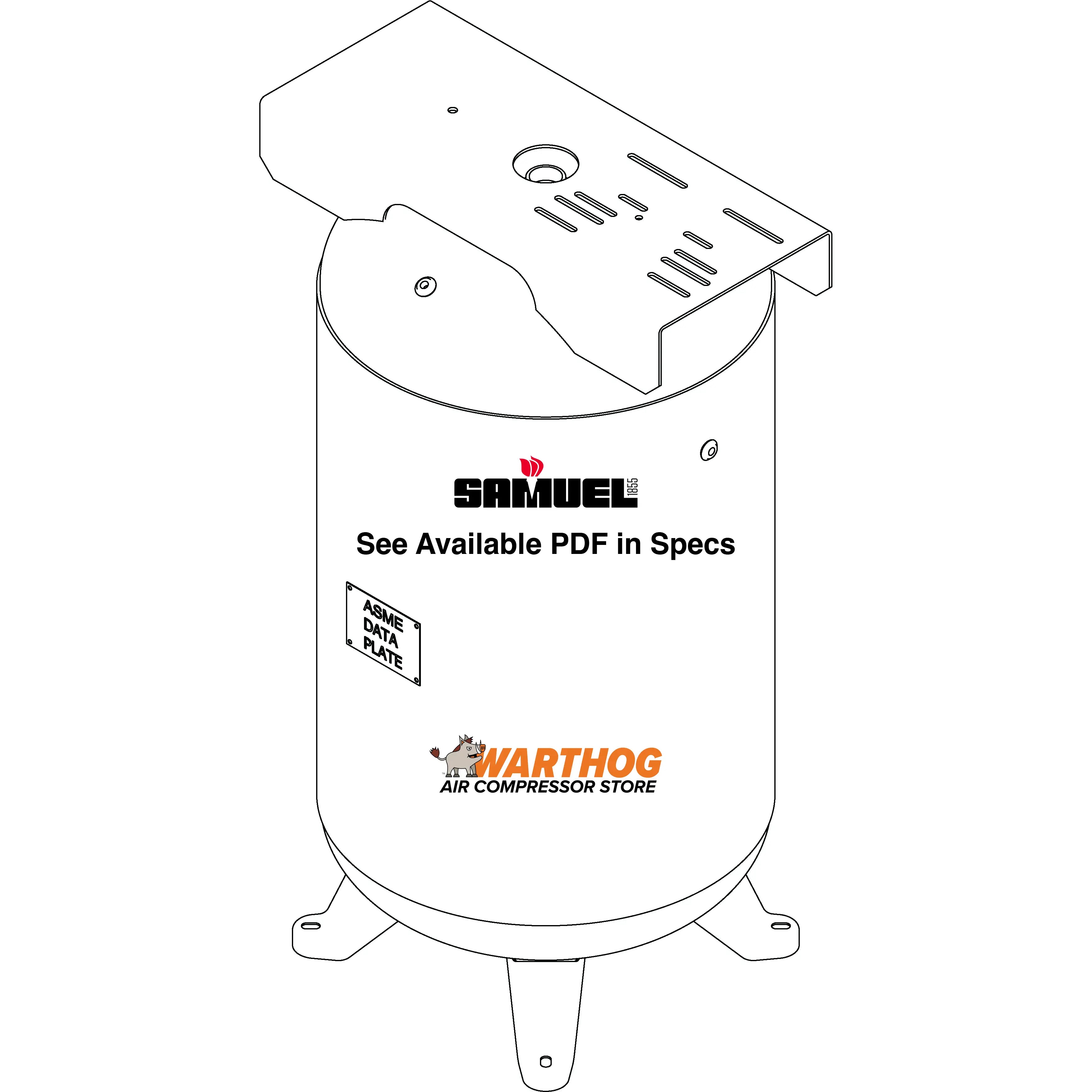 80 Gallon 200PSI Vertical Air Tank By Samuel with 4 feet, 13" X 30" top plate | A10046