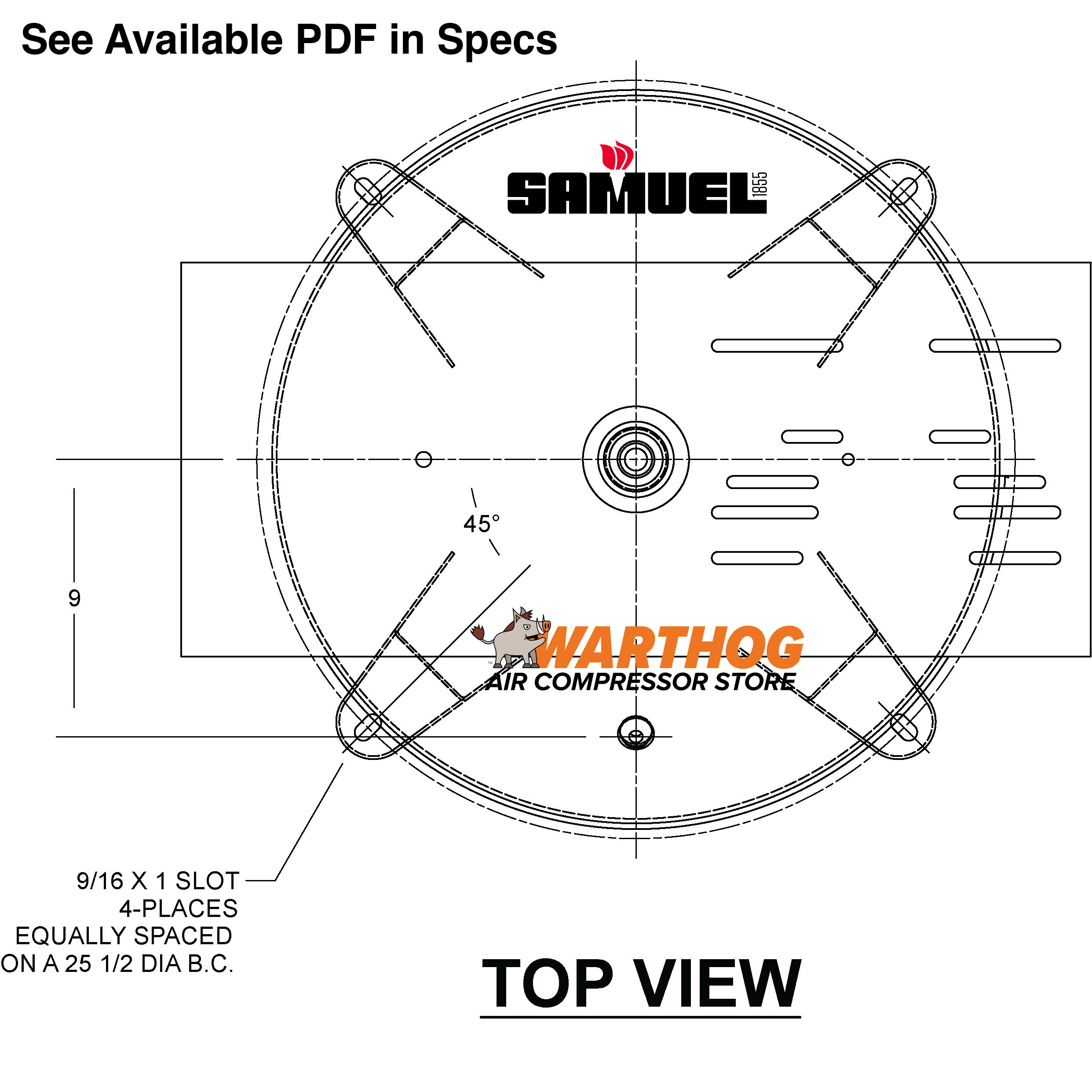 80 Gallon 200PSI Vertical Air Tank By Samuel with 4 feet, 13" X 30" top plate | A10046