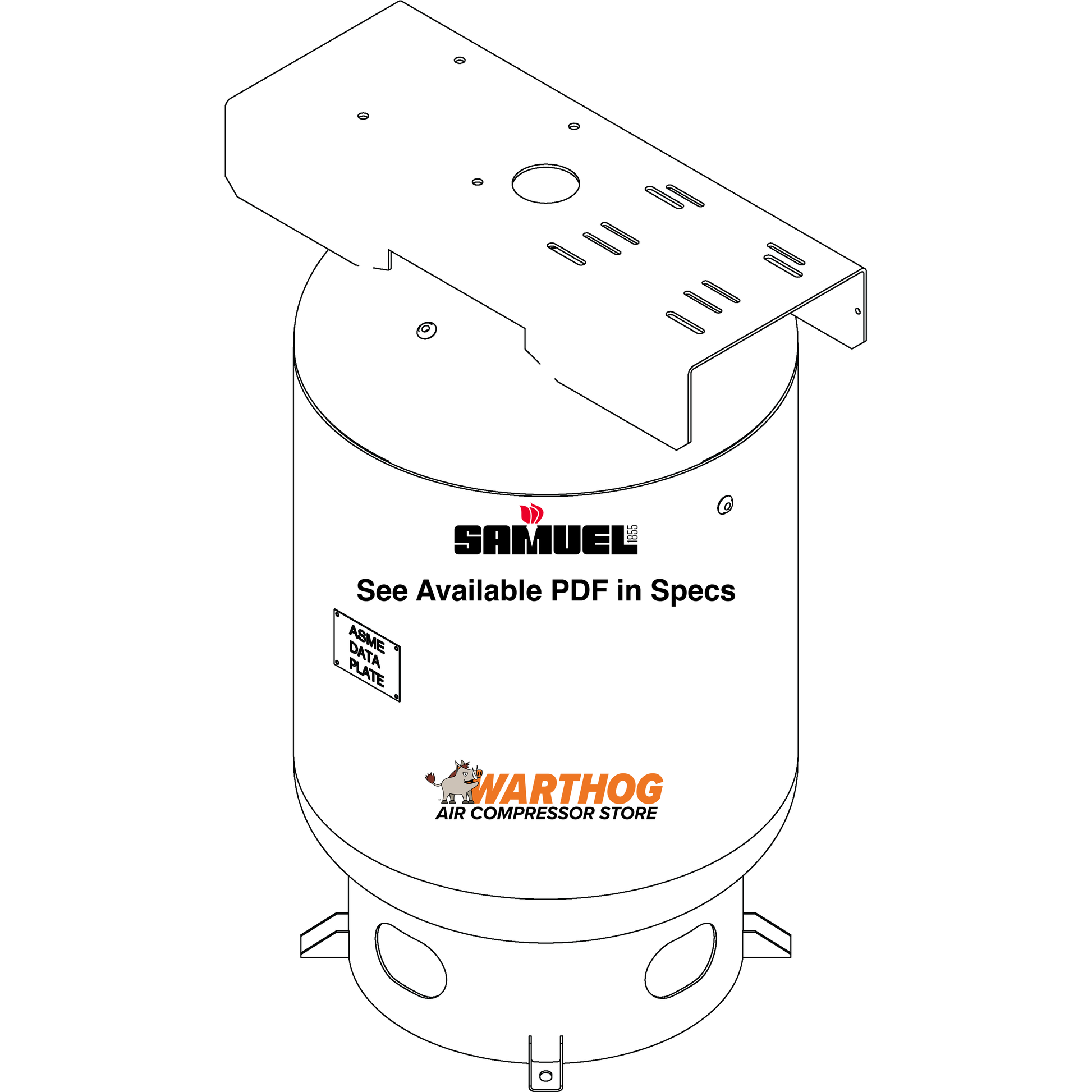 120 Gallon 200PSI Vertical Air Tank By Samuel with 6" base ring, 15" X 39" top plate | A10047 Samuel