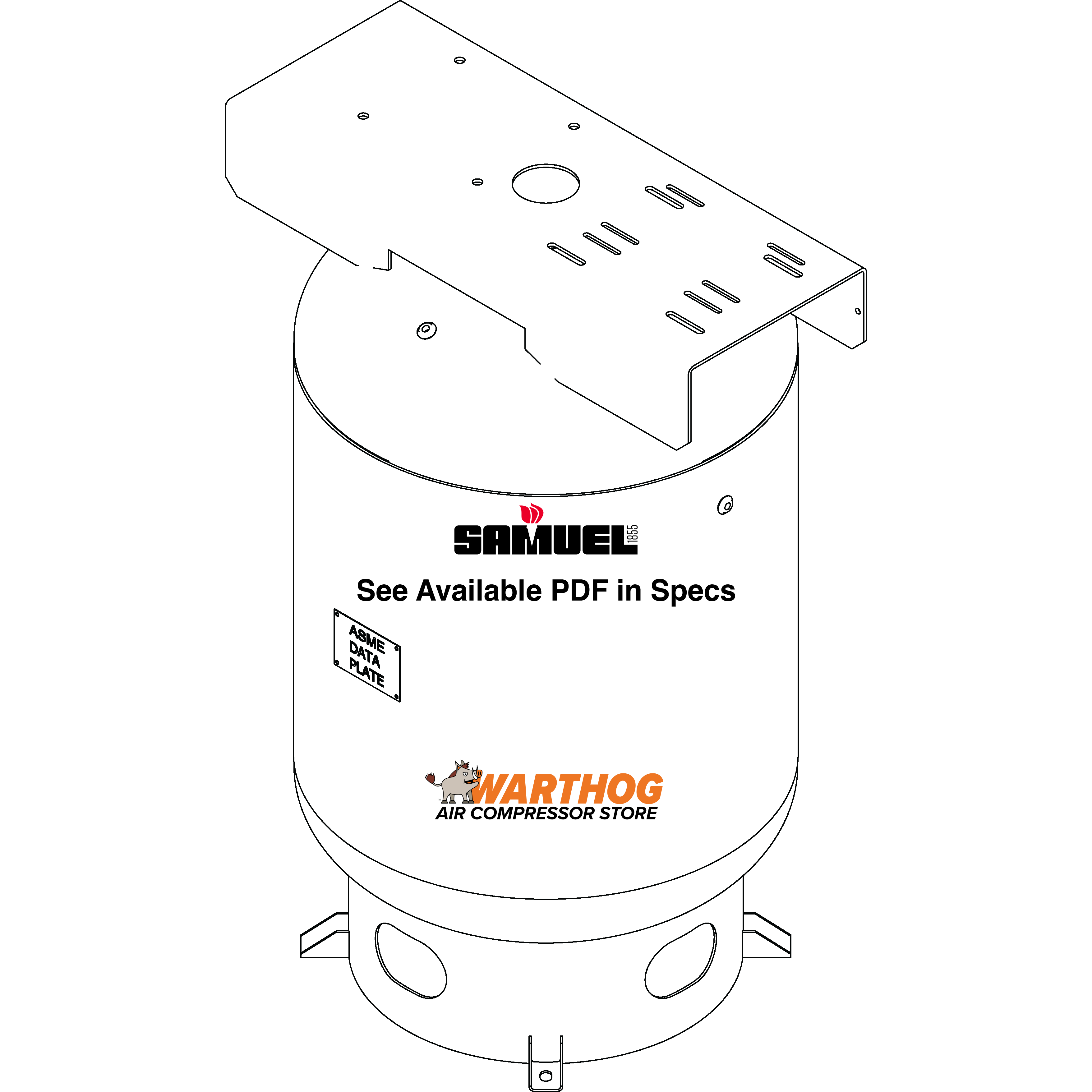 120 Gallon 200PSI Vertical Air Tank By Samuel with 6" base ring, 15" X 39" top plate | A10047 Samuel
