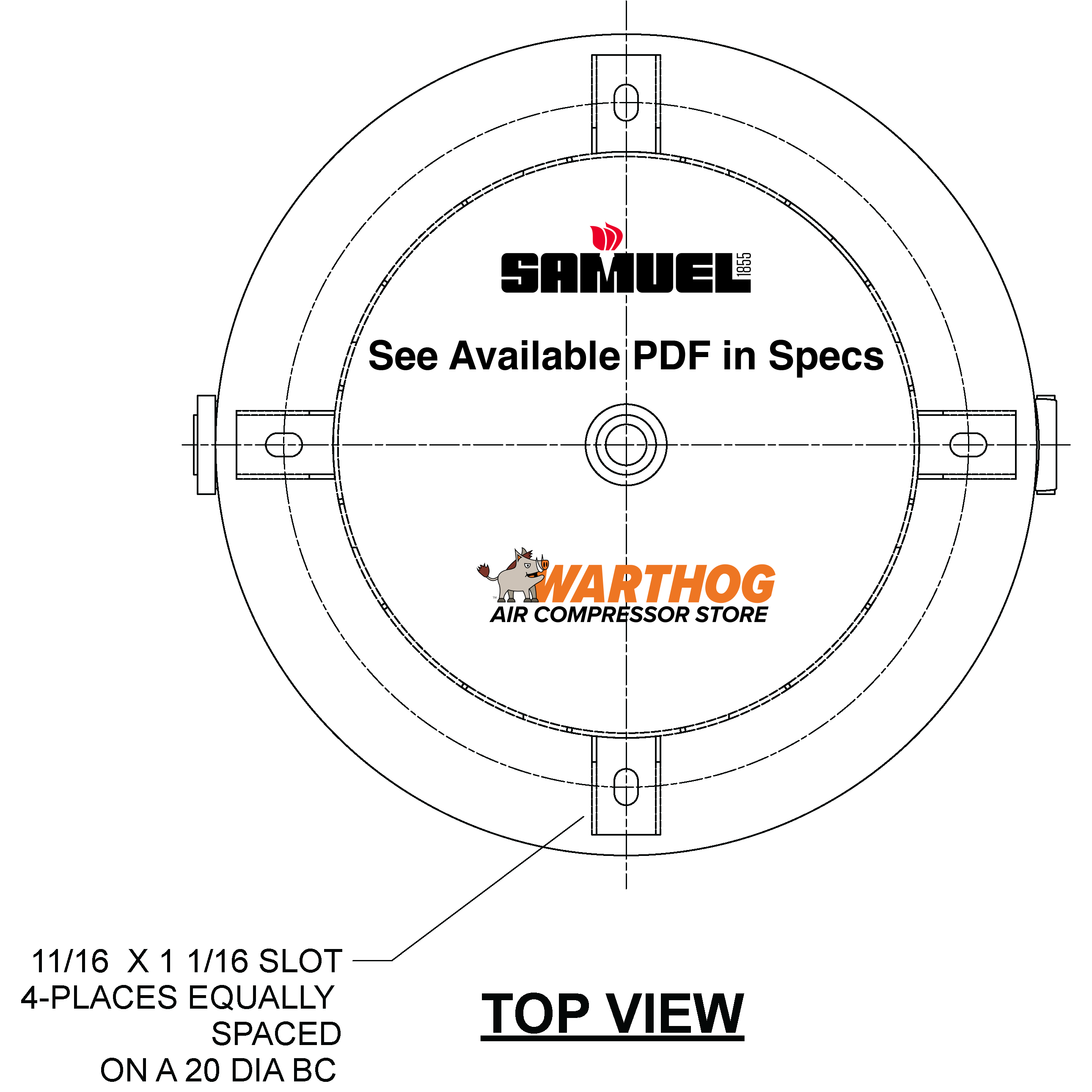 120 Gallon 200PSI Vertical Air Tank By Samuel with 8" base ring | A10049