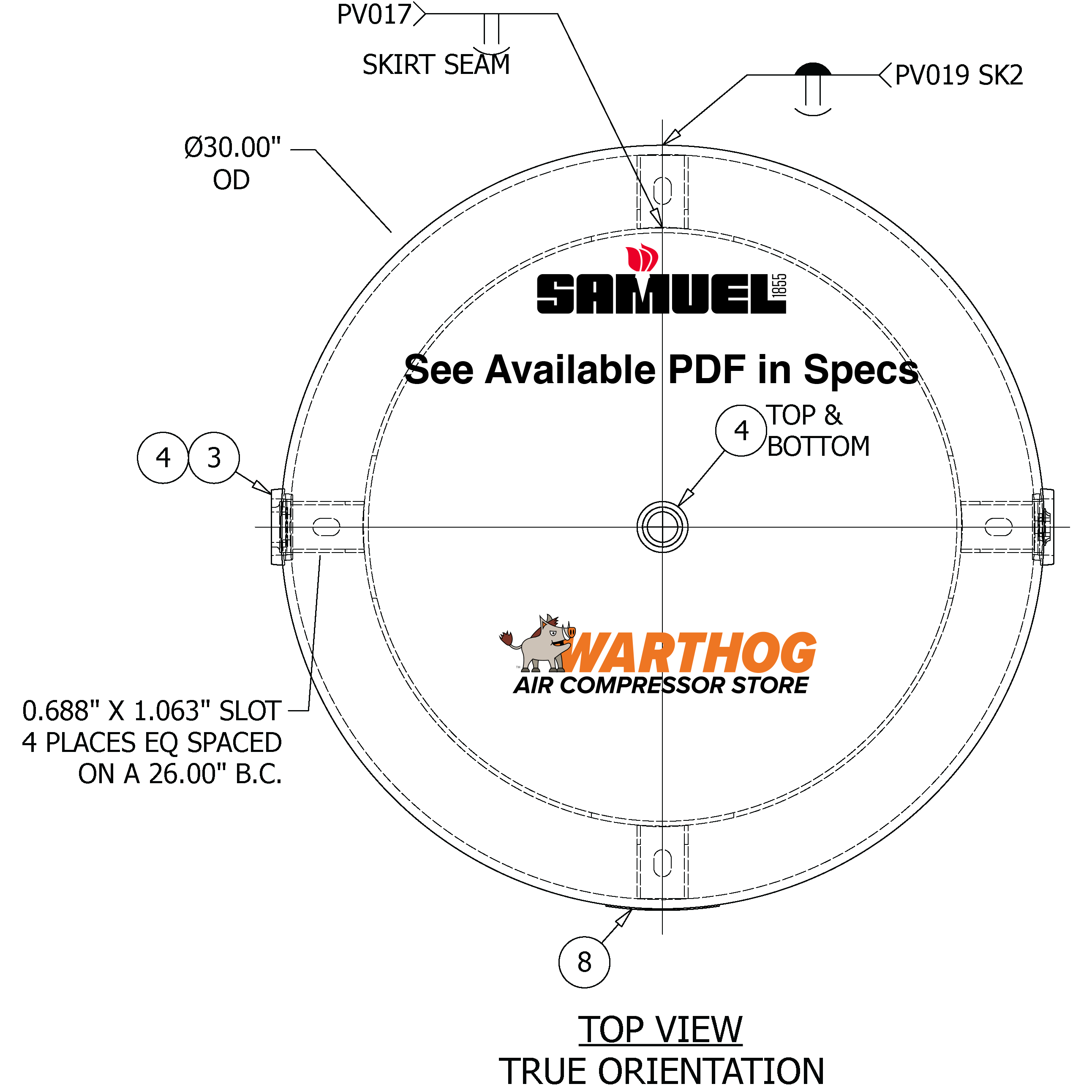 200 Gallon 300PSI Vertical Air Tank By Samuel with 8" base ring | A10051-300