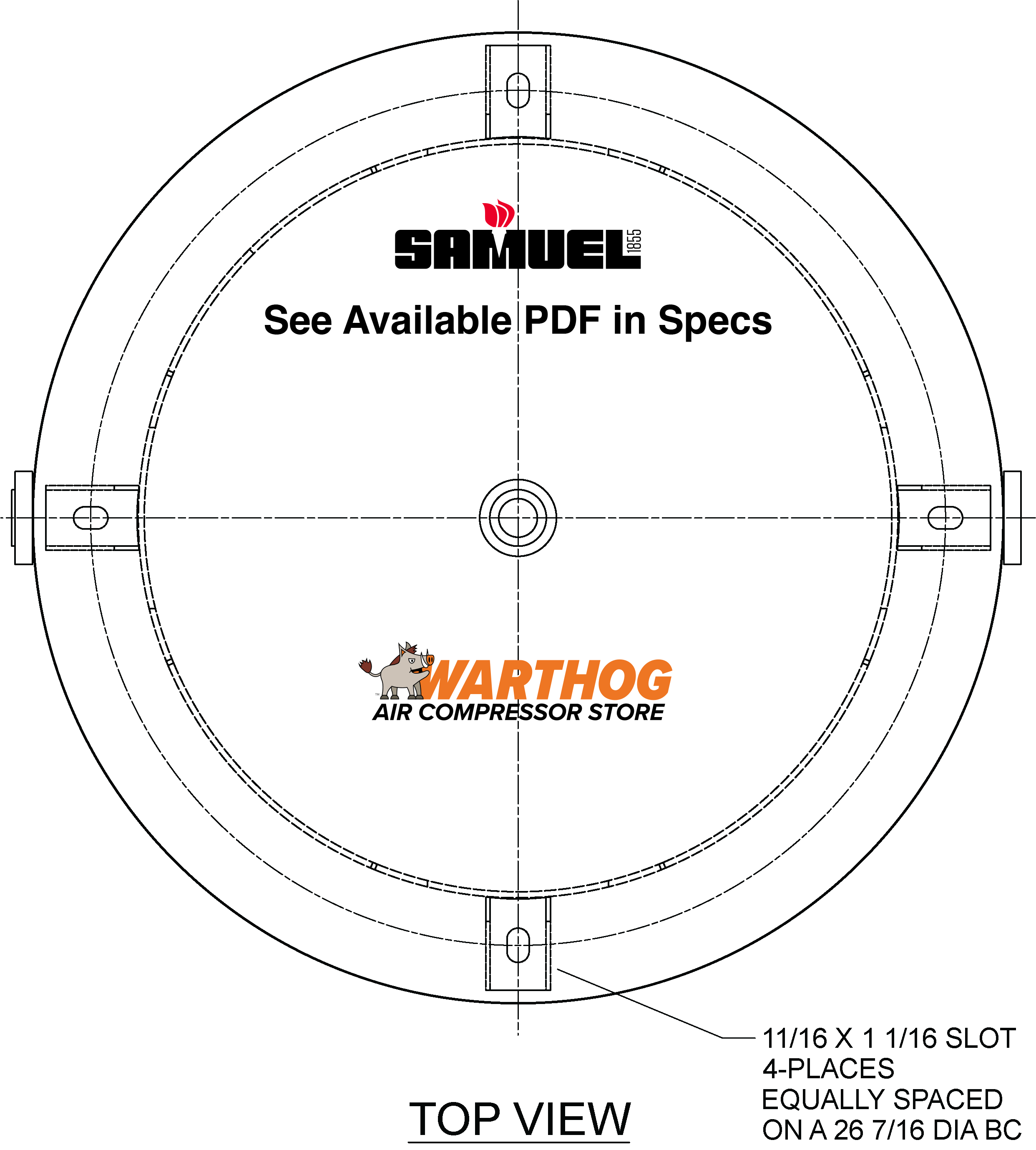 200 Gallon 200PSI Vertical Air Tank By Samuel with 8" base ring | A10051