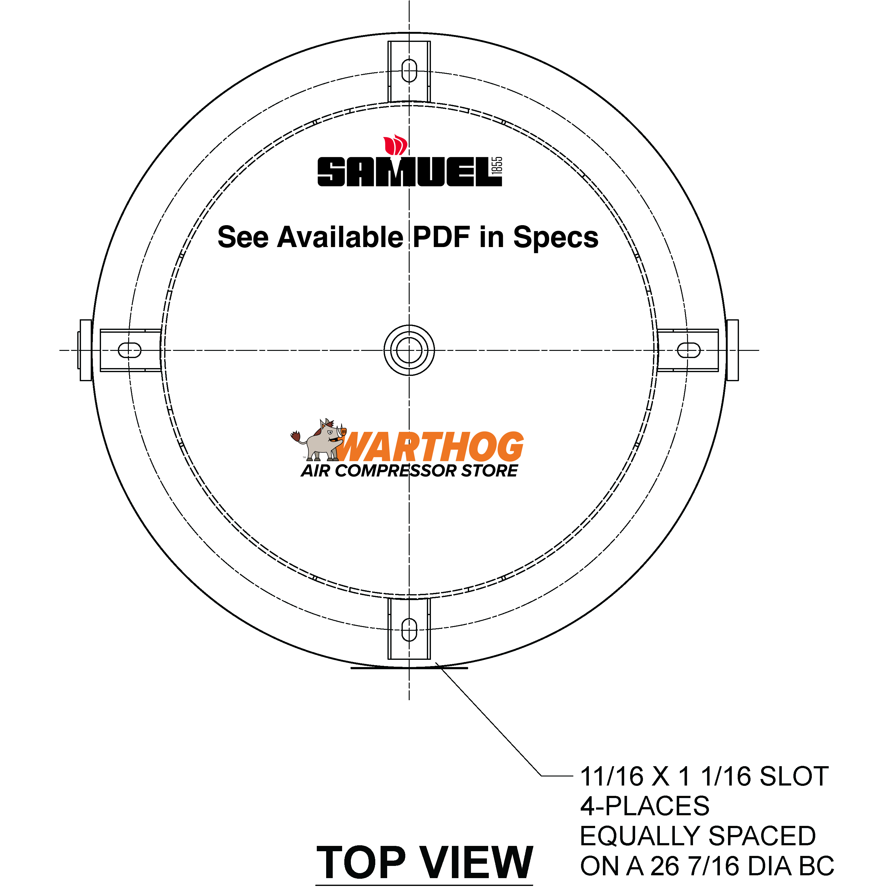 240 Gallon 200PSI Vertical Air Tank By Samuel with 8" base ring - A10053