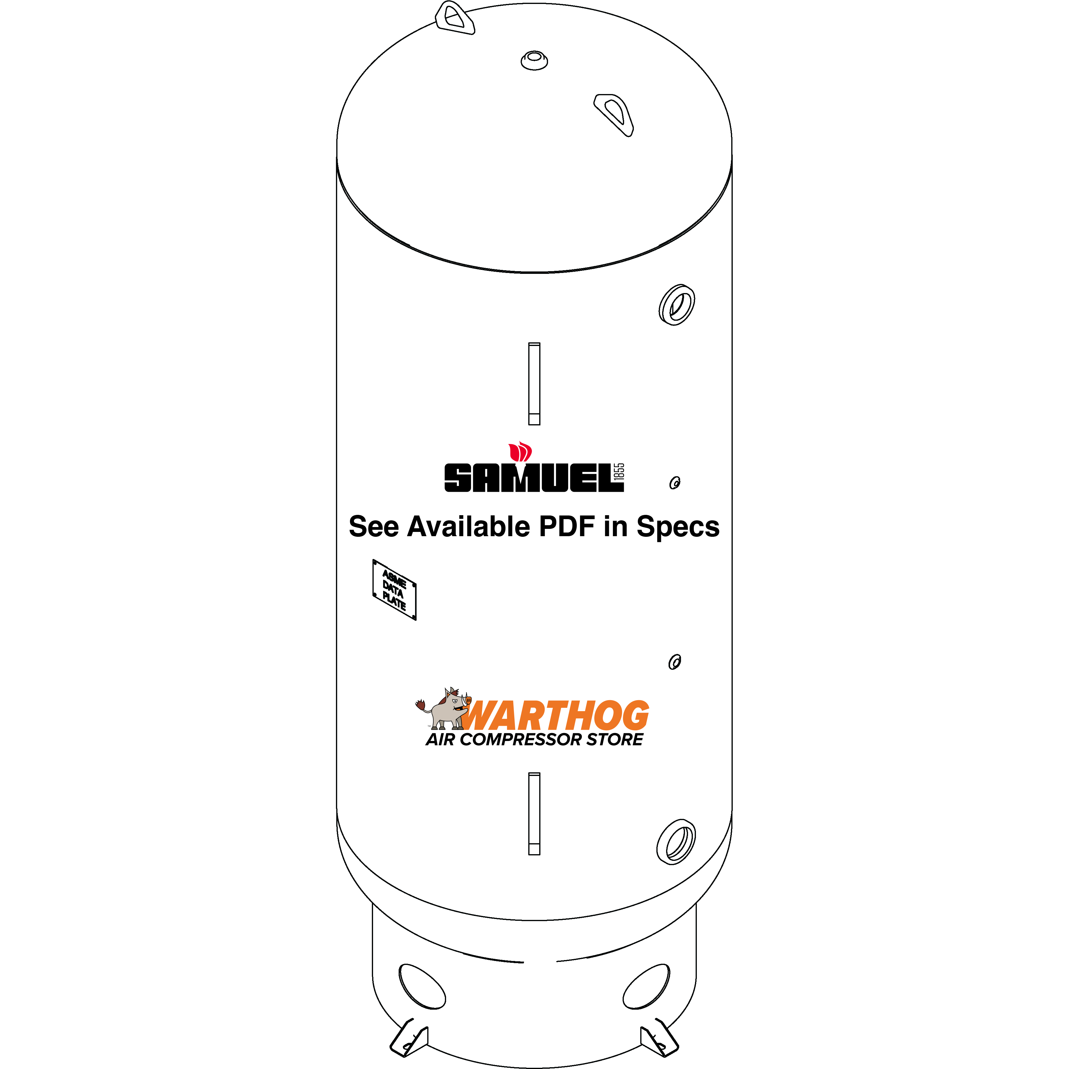 400 Gallon 165PSI Vertical Air Tank By Samuel with 8" base ring | A10055