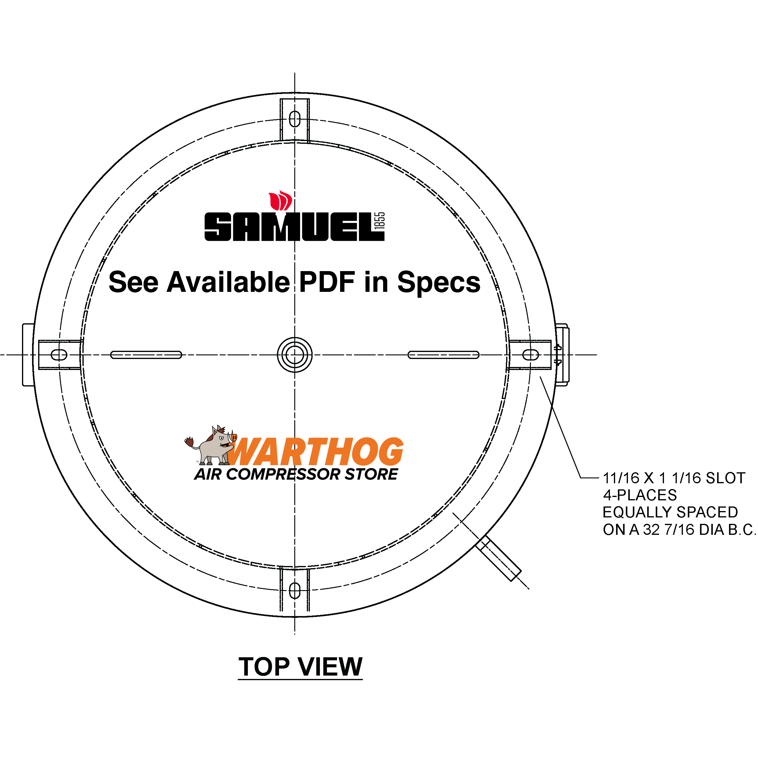 400 Gallon 165PSI Vertical Air Tank By Samuel with 8" base ring | A10055