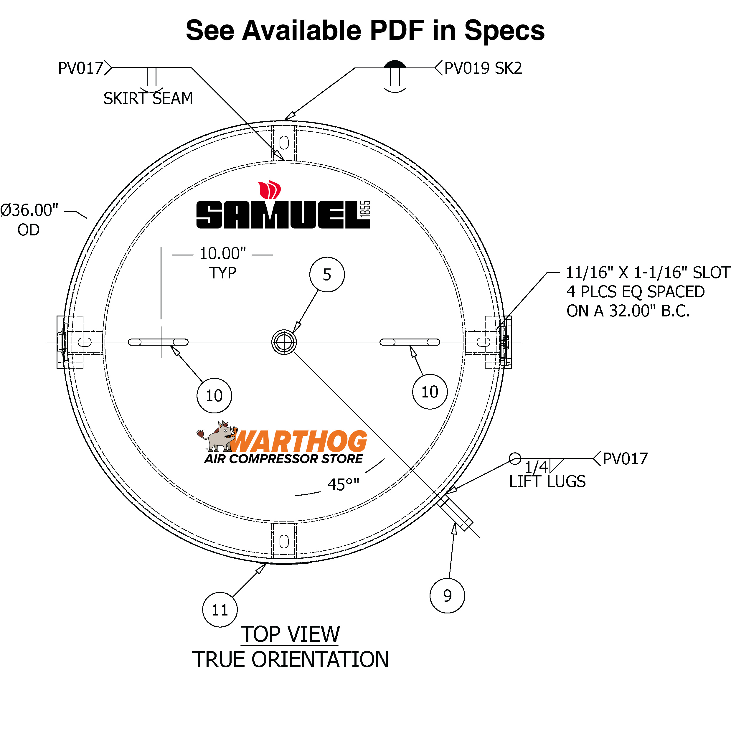 400 Gallon 300PSI Vertical Air Tank By Samuel with 8" base ring | A10055-300 Samuel