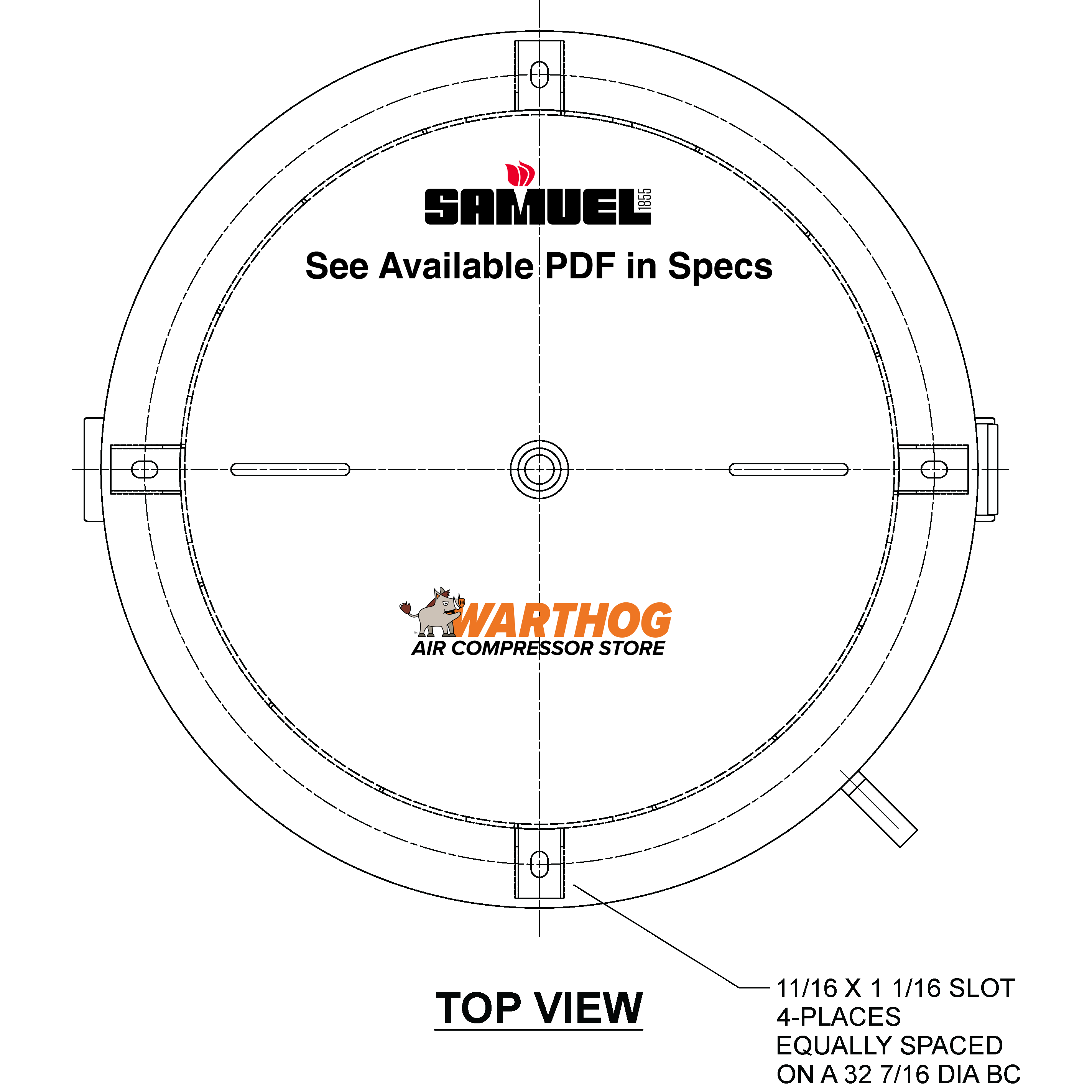 400 Gallon 200PSI Vertical Air Tank By Samuel with 8" base ring | A10056X
