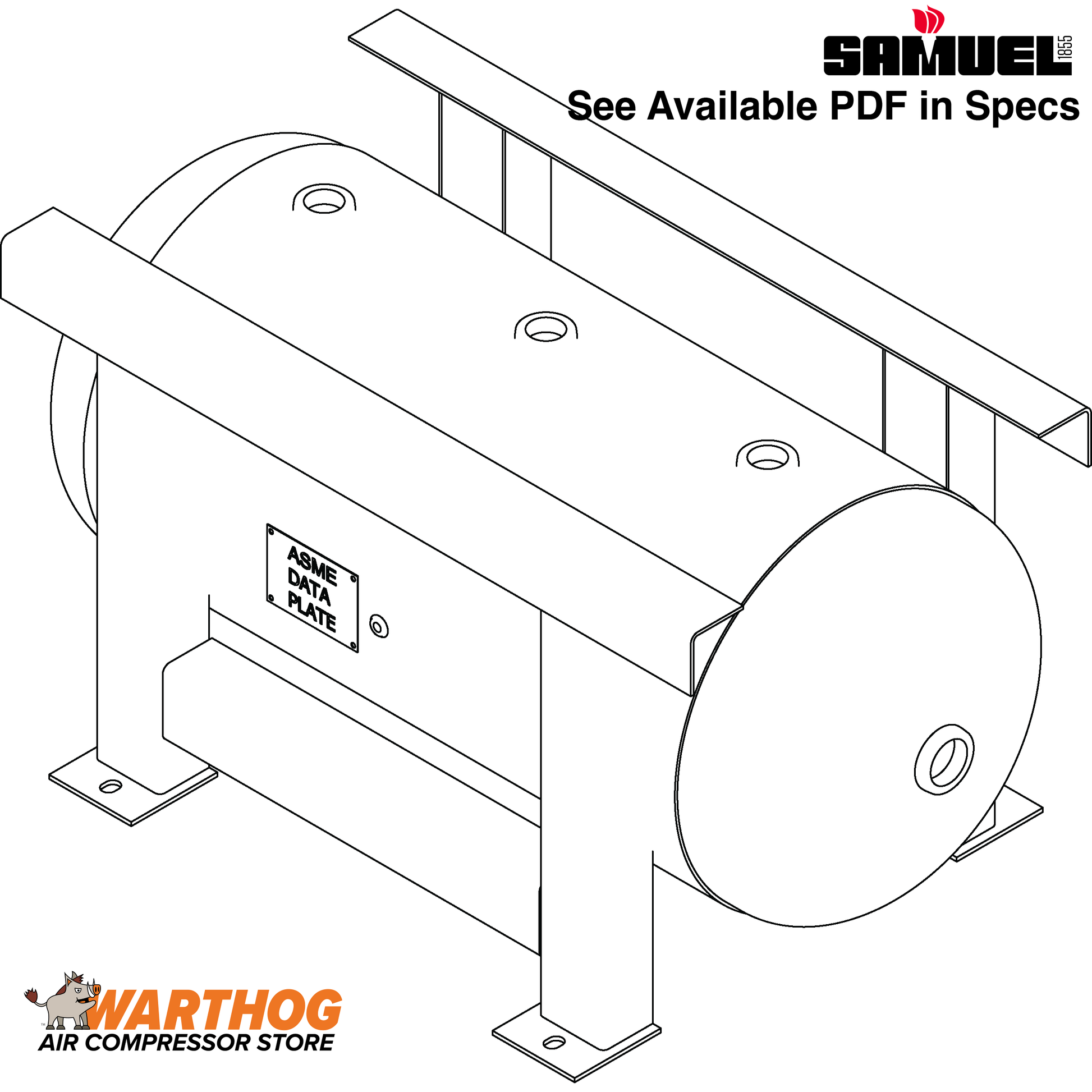 60 Gallon 200PSI Horizontal Air Tank By Samuel with Grasshopper / Pedestal | A10124 Samuel