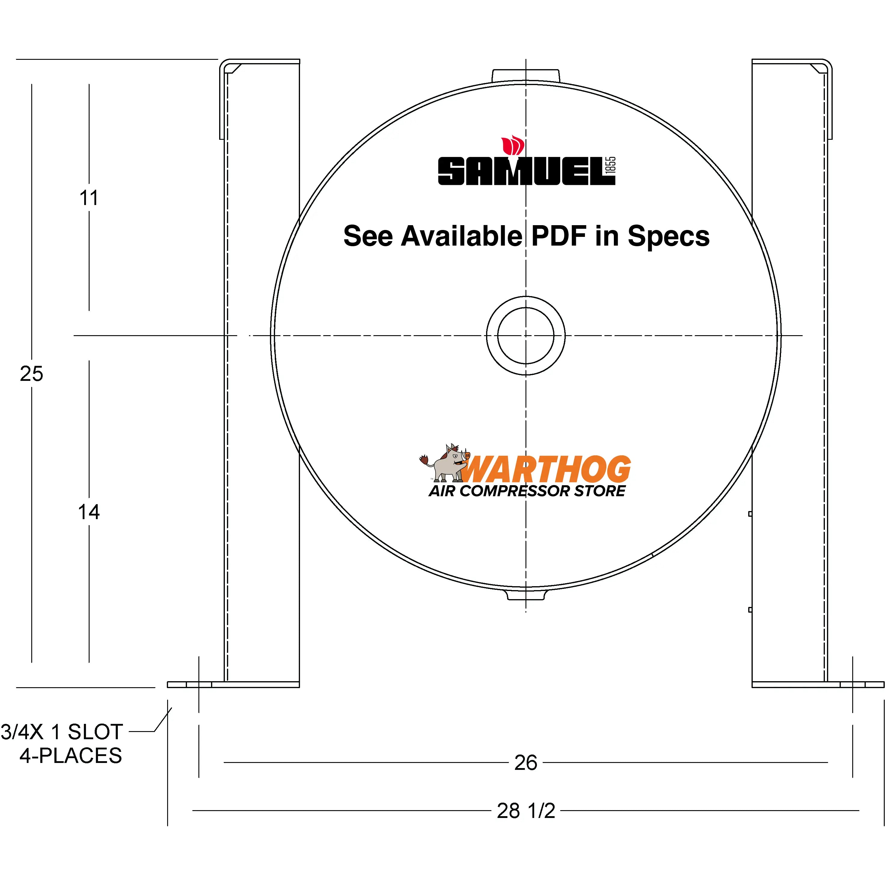 60 Gallon 200PSI Horizontal Air Tank By Samuel with Grasshopper / Pedestal | A10124 Samuel