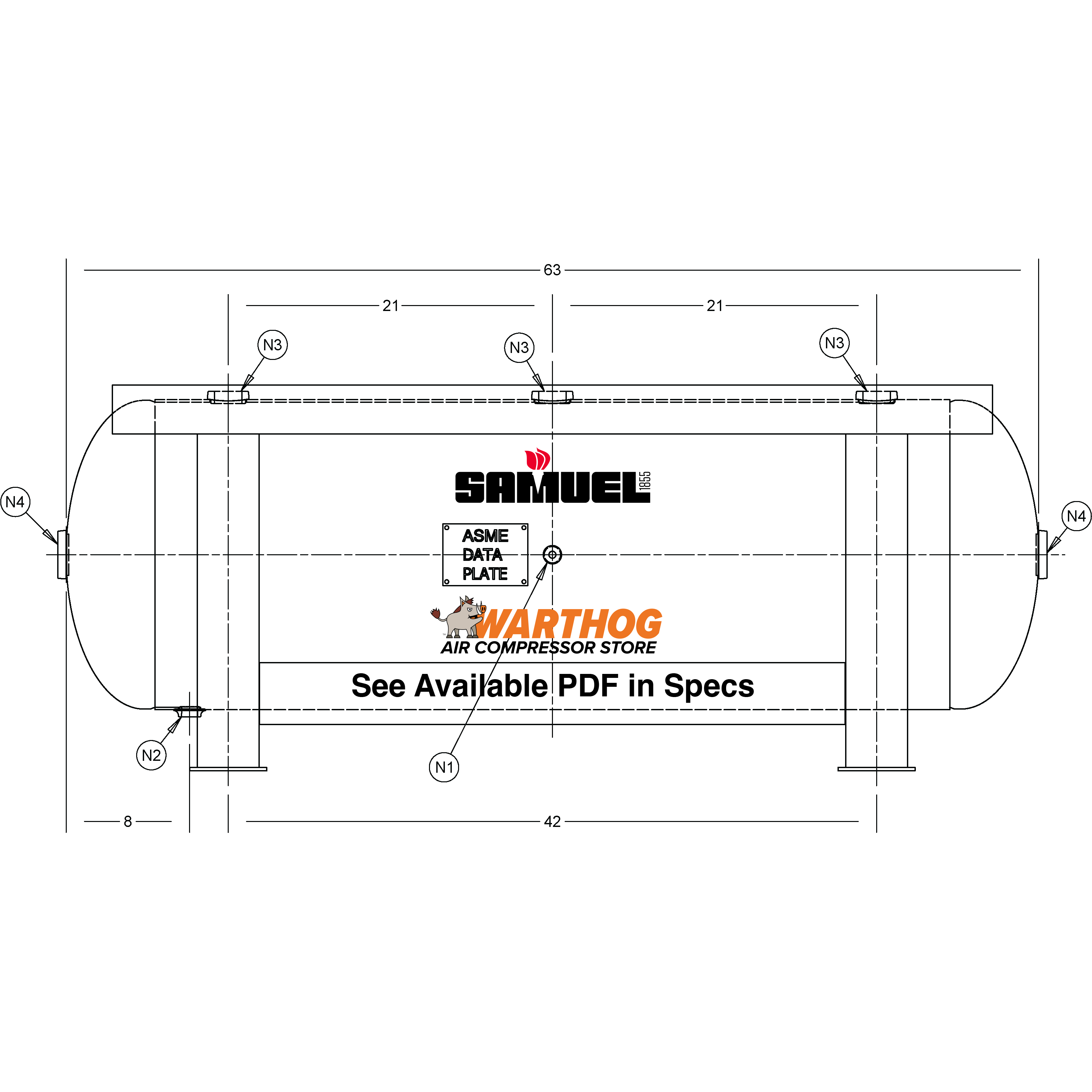 80 Gallon 200PSI Horizontal Air Tank By Samuel with Grasshopper / Pedestal | A10125