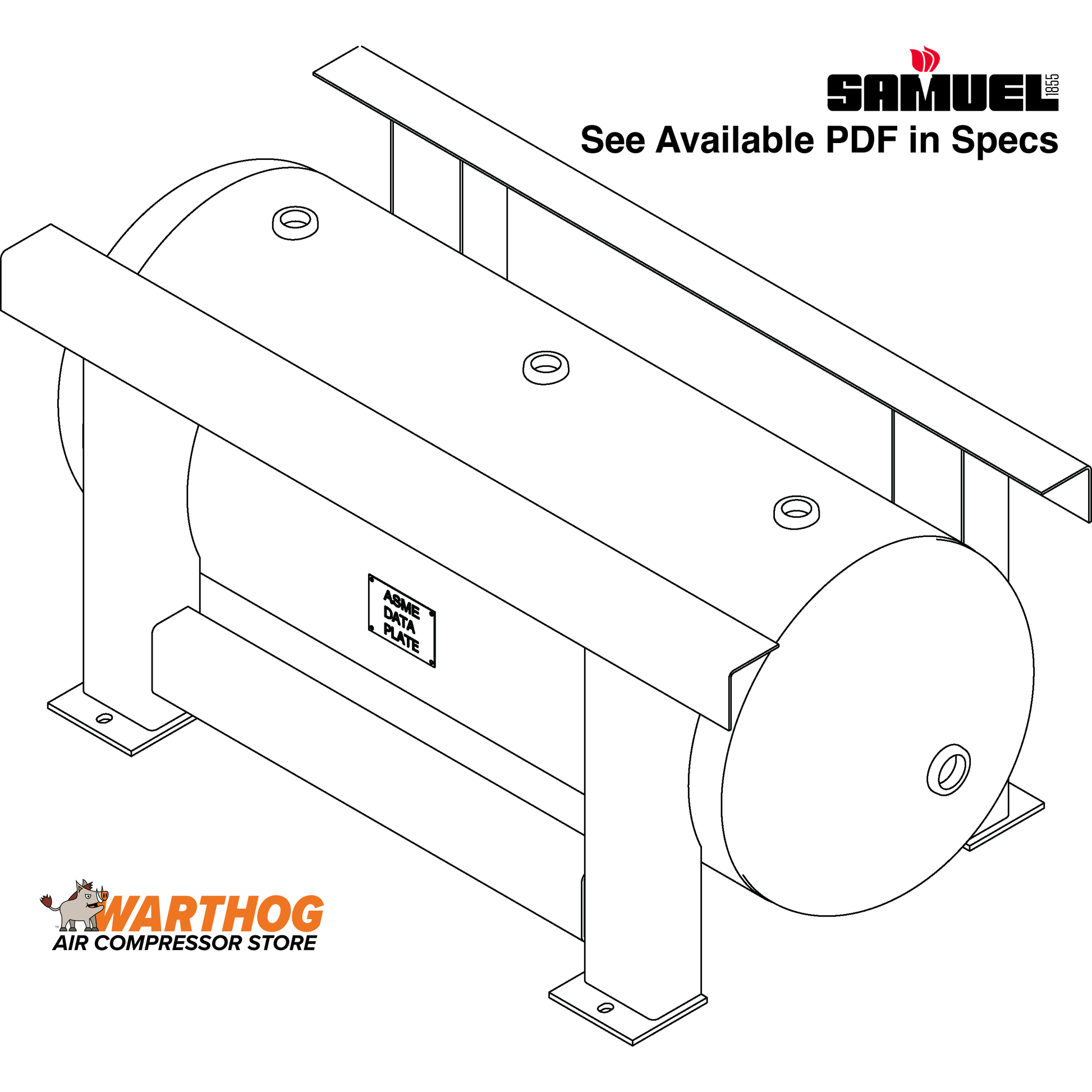 120 Gallon 200PSI Horizontal Air Tank By Samuel with Grasshopper / Pedestal | A10126 Samuel