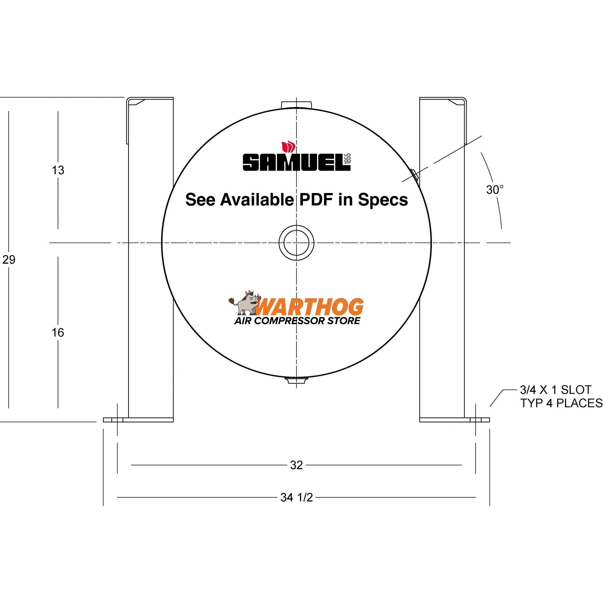120 Gallon 200PSI Horizontal Air Tank By Samuel with Grasshopper / Pedestal | A10126 Samuel